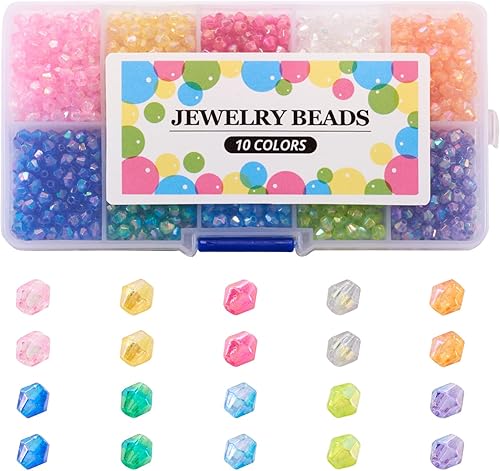 Pandahall 10 colores transparentes AB Color plateado acrílico perlas 0.157x0.157 in facetado Bicone Spacer Perlas sueltas alrededor de 2500pcscaja