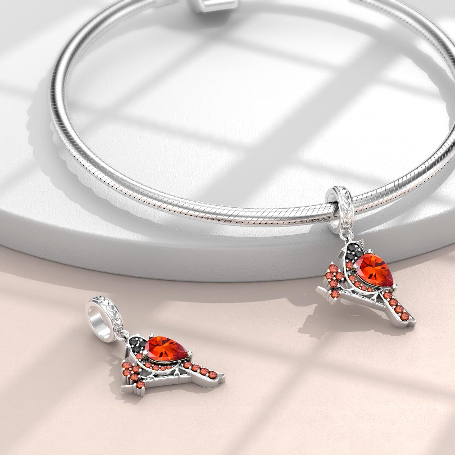 LONAGO Red Cardinal Charm Sterling Silver Cubic Zirconia Cardinal Charm Bead Jewelry Gift for Women - Image 2