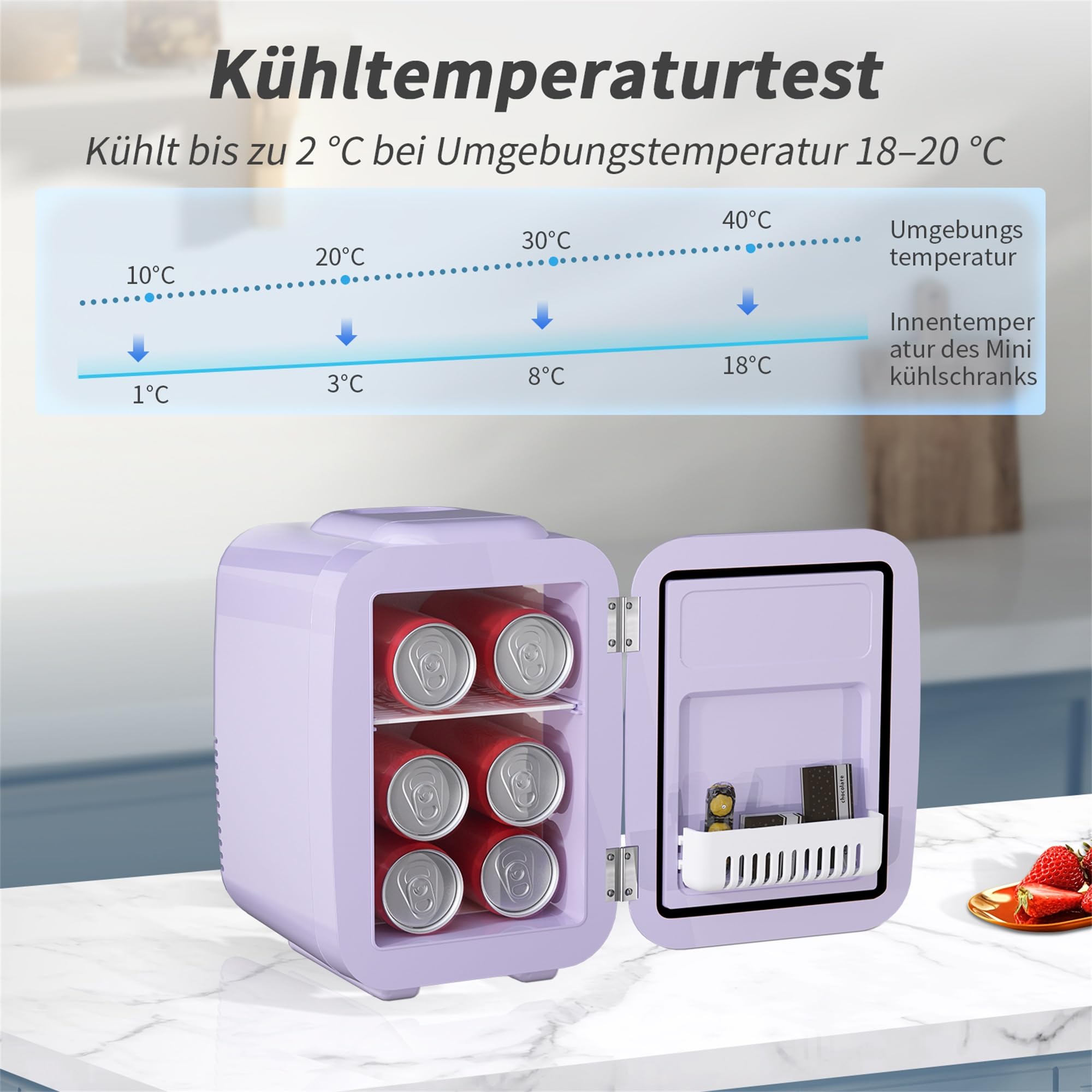 YASHE Mini Kühlschrank, 4 Liter Mini-Kühlschränke für Kosmetik, Getränke, 220V AC/ 12V DC Thermoelektrische Kühlung und Erwärmung, Kleiner Kühlschrank für Schlafzimmer, Büro, Wohnheim, Auto (lila)