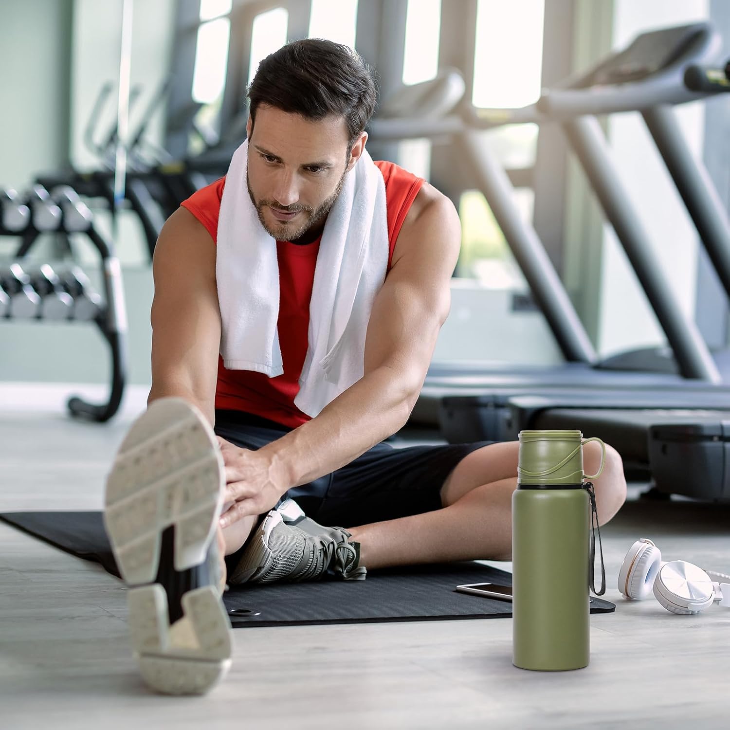 1200 ml Double wall vacuum Leakproof stainless steel wide mouth insulated water bottle,tea tumbler with tea strainer,cup and lid; travel coffee thermoses hot drinks,cold thermal flask