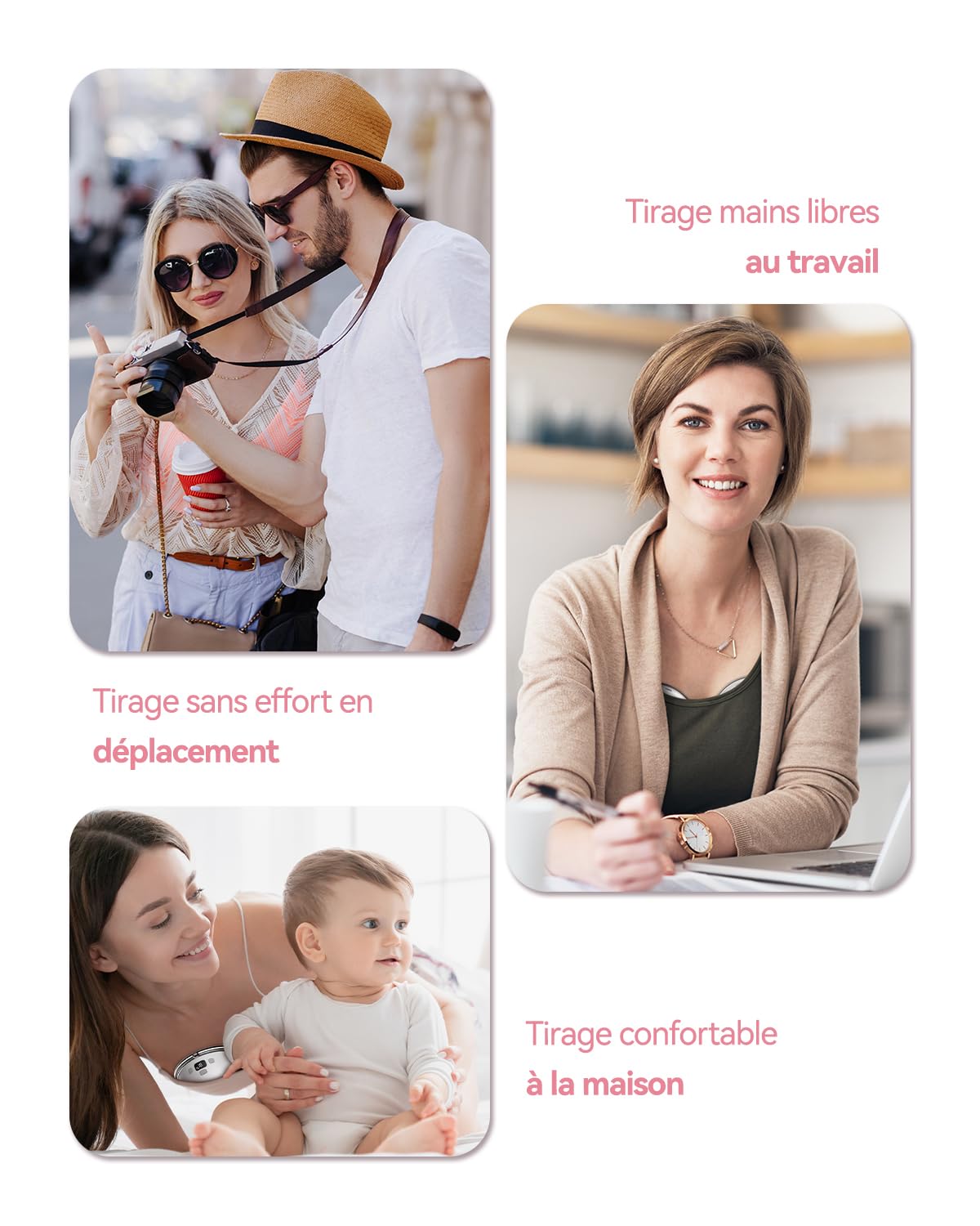 KISSBOBO K6 Tire Lait Electrique Main Libre Double, Portable et Discret, 4 Modes 19 Niveaux, Aspiration 280mmHg, Fonction Pause et Mémoire, Sans BPA, pour Allaitement au Quotidien, Blanc 2 Pack