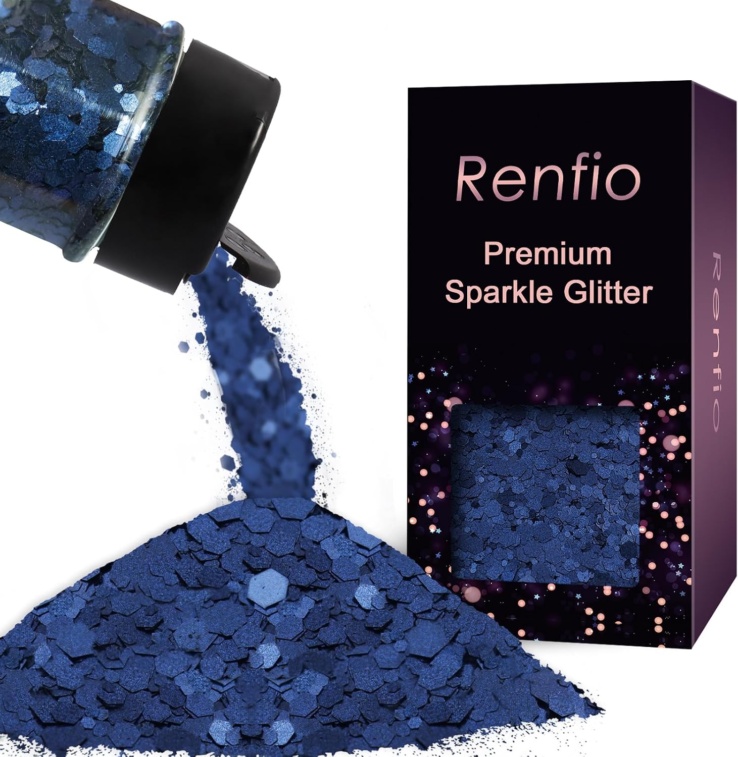 Renfio Matte Royal Blue Chunky Glitter,1.76oz/50g Mixed Blue Resin Glitter