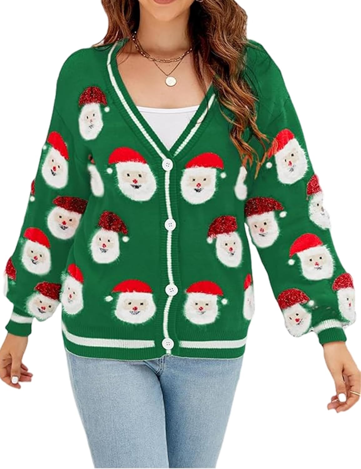 Yimoon Ugly Christmas Sweater for Women Open Front V Neck Button Down Xmas Holiday Knit Cardigan Sweaters