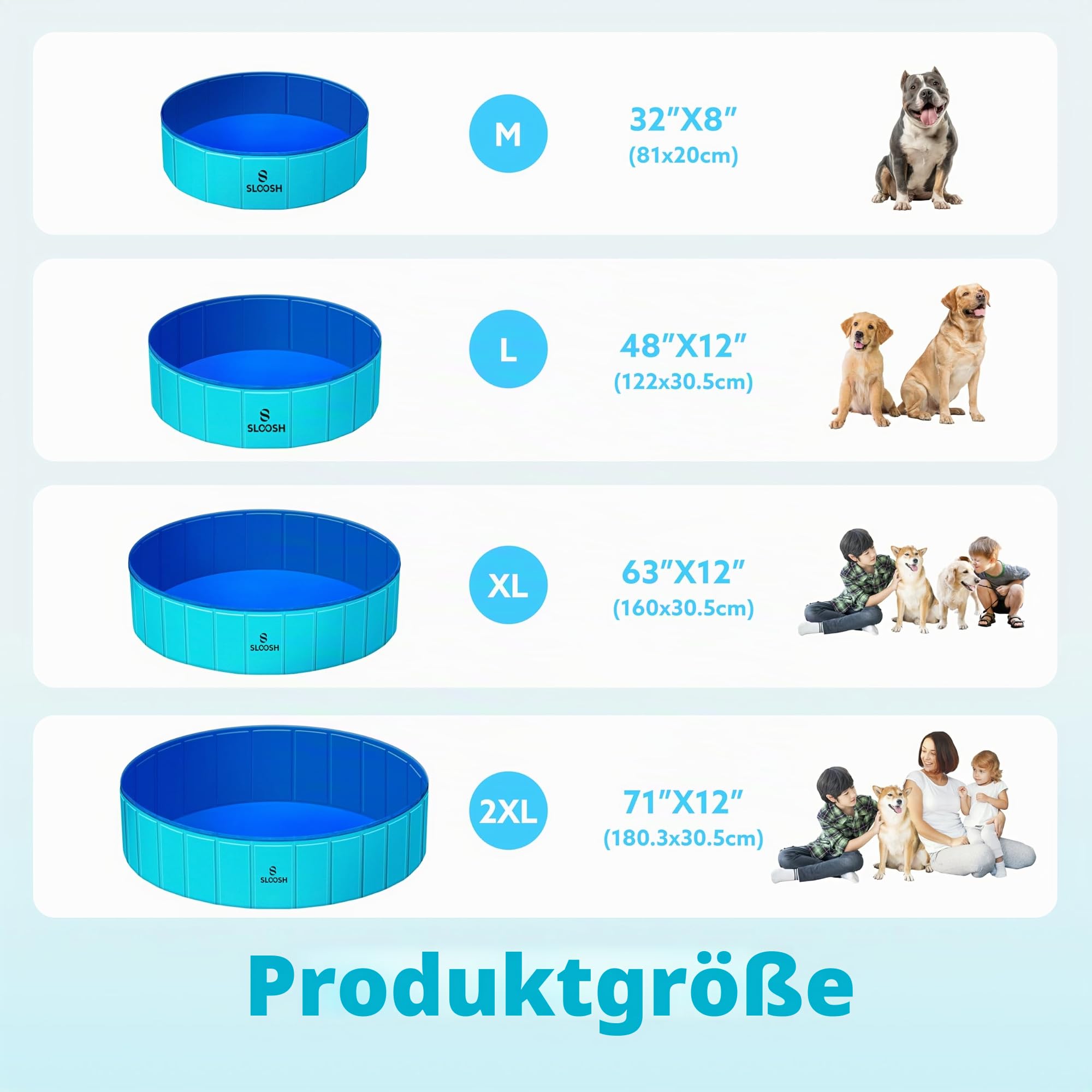 Sloosh Hundepool 120 x 30cm Planschbecken für Kleine Hunde, Verschleißfest, Tragbar, Langlebige Badewanne für Garten Blau