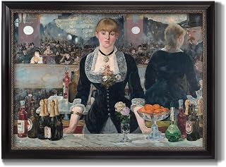 Renditions Gallery Wall Decor Artwork A Bar at the Folies-Bergère Music Hall Vintage Art Prints by Édouard Manet for Bedroom Dining Living Room Office Home Kitchen Wall Decor - 29X41 - Ebony & Gold Framed - LT499