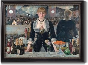 Renditions Gallery Wall Decor Artwork A Bar at the Folies-Bergère Music Hall Vintage Art Prints by Édouard Manet for Bedroom Dining Living Room Office Home Kitchen Wall Decor - 29X41 - Ebony & Gold Framed - LT499