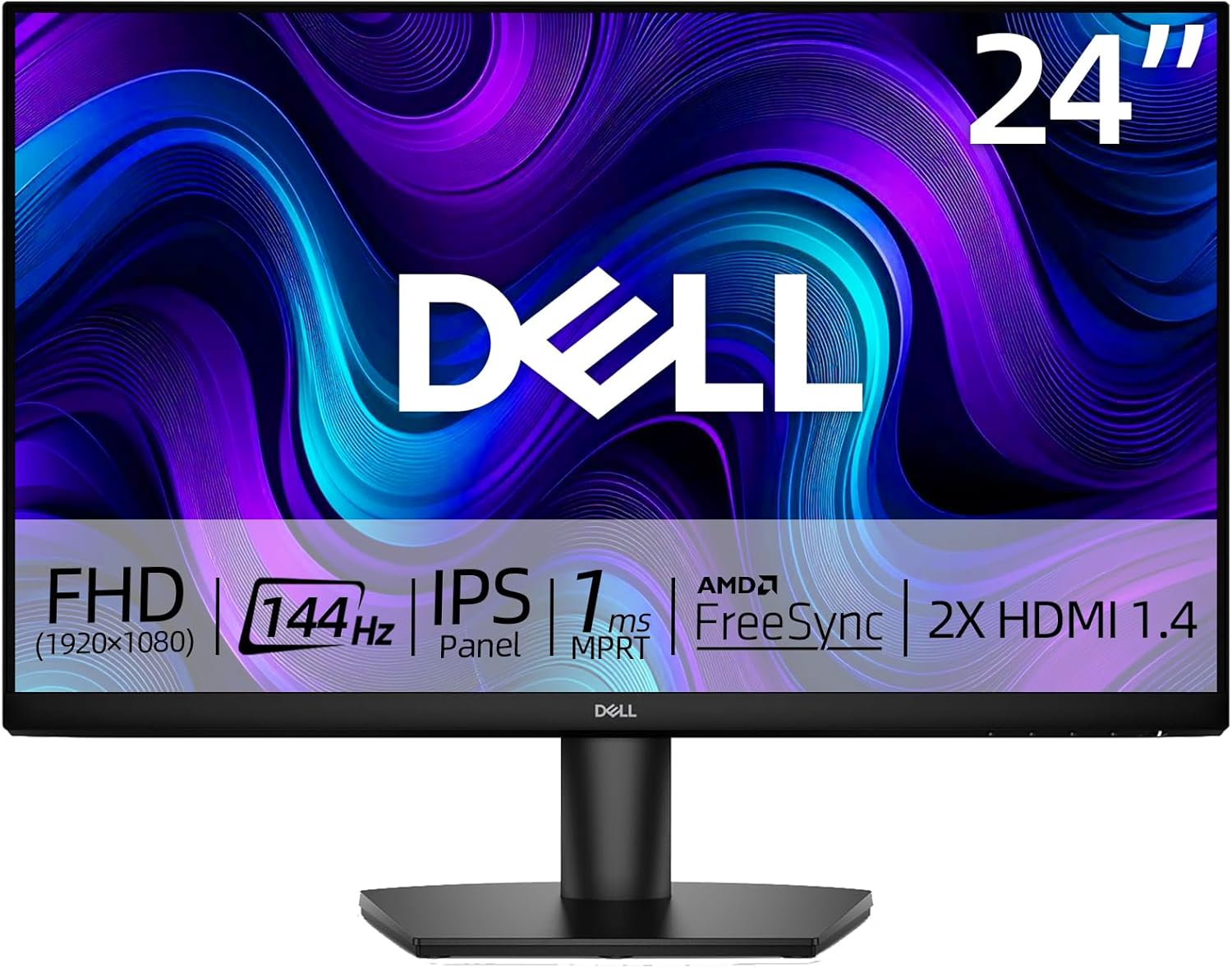 Dell 24 inch Monitor, FHD (1920 x 1080), IPS Display, 144Hz Refresh Rate, AMD FreeSync, 1ms MPRT, Anti-Glare Screen, for Home Office & Gaming, 2 X HDMI 1.4, Ultra-Thin Bezel, VESA, Tilt Adjustable