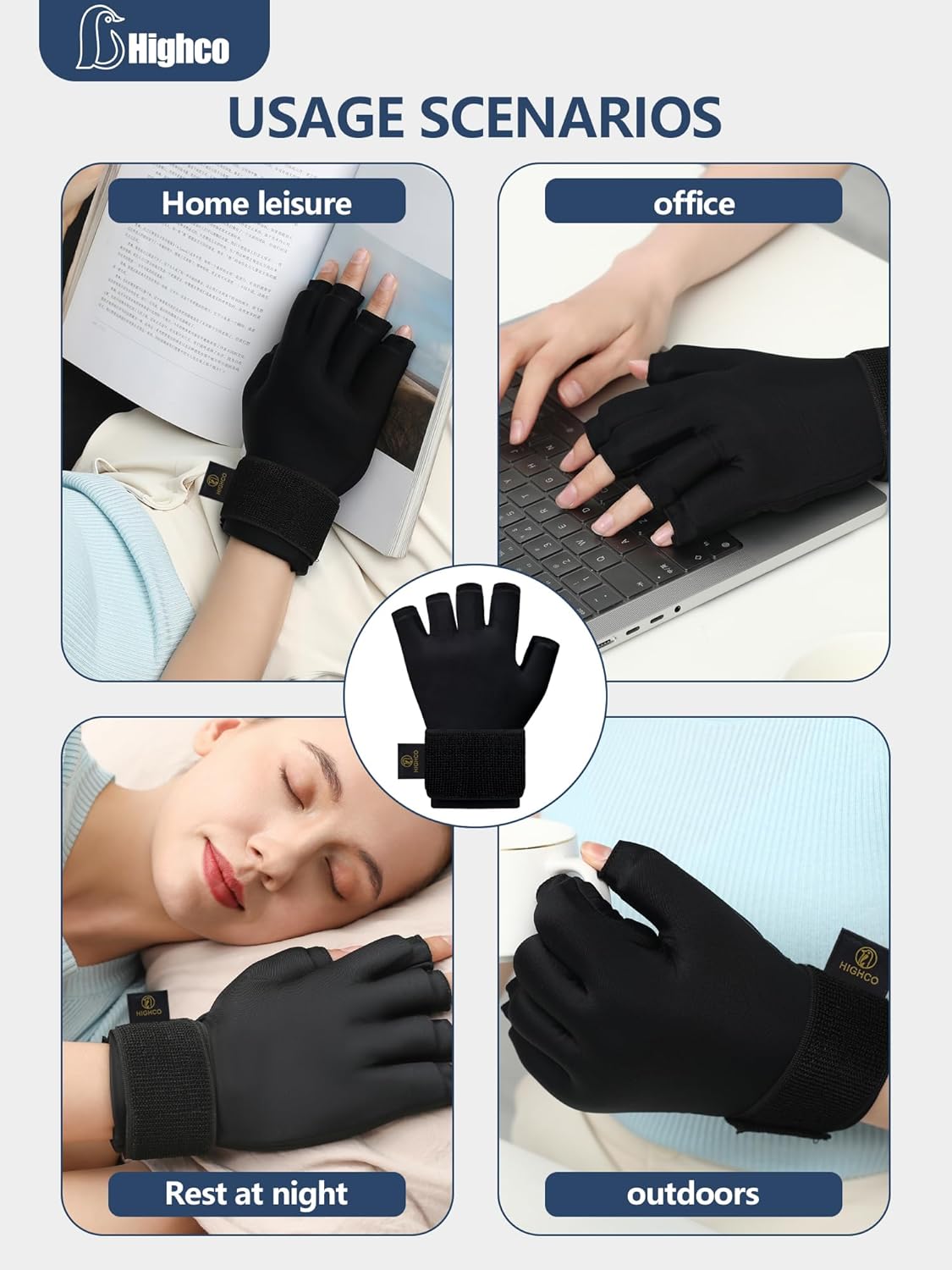 highco 2 Pack Ice Gloves for Arthritis Hands Pain Relief, Adjustable Hand Ice Pack for Hot & Cold Therapy, Reusable Gel Compression Finger Wrist Ice Pack for Tendinitis, Carpal Tunnel,Swelling