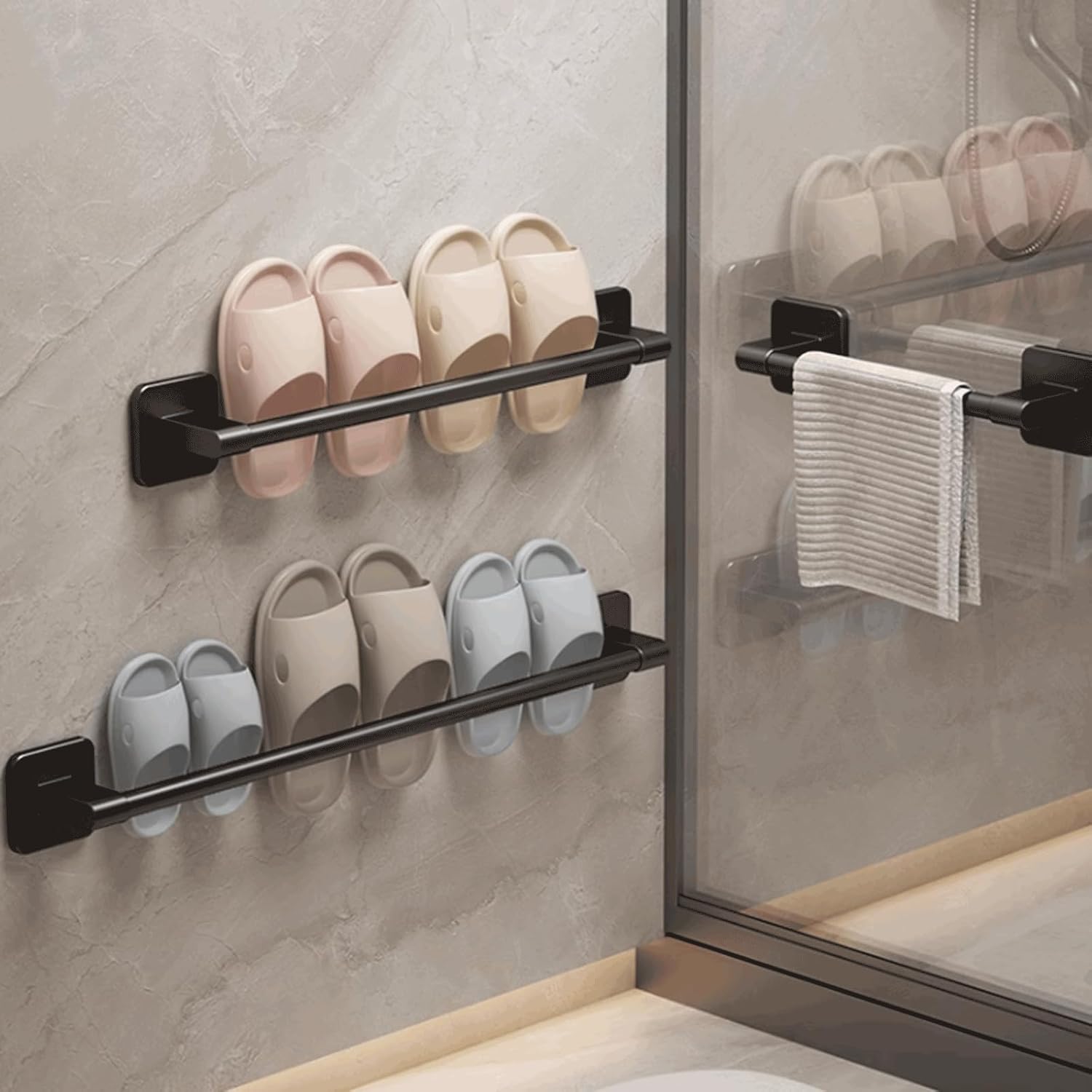 Multipurpose Aluminum Shoe Rack Stylish Wall Mounted Shoe Shelf Multipurpose Shoe Holder Space-Saving Shoe Stand Holds 2 Pairs Space Saving