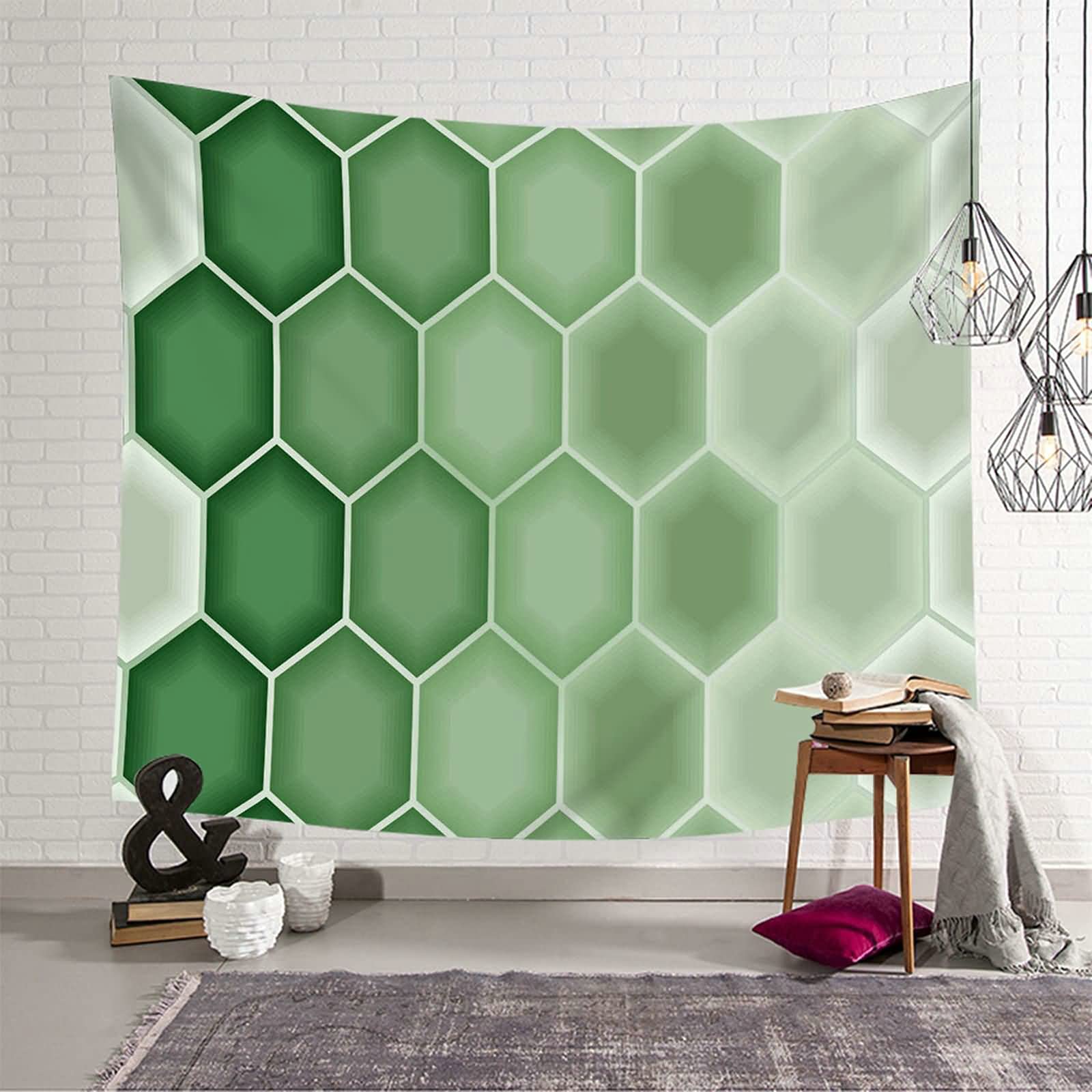 Tapiz de pared decorativo KnSam verde de 150x130 cm con estampado geométrico