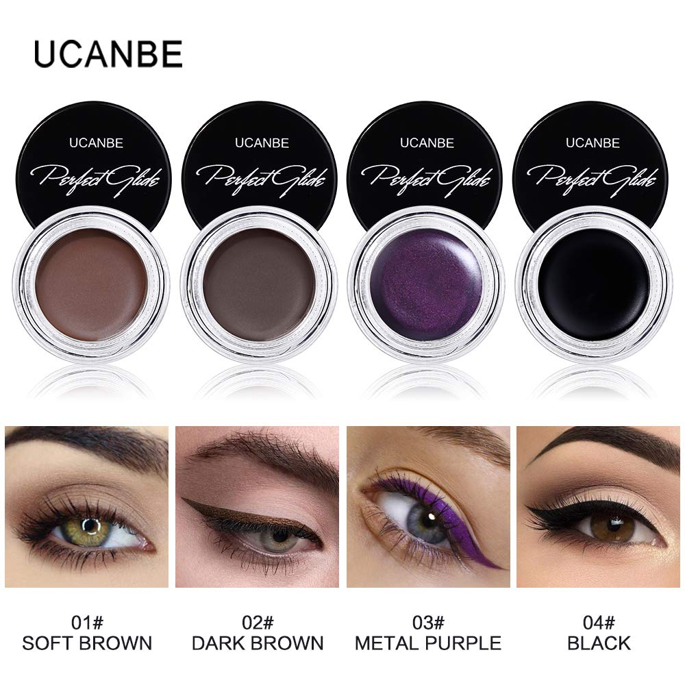 UCANBE Waterproof Eyeliner Cream + Dual-ended Black Liquid Winged Eyeliner Stamp Pen + Two Head Brush Set Makeup Long Lasting Quick Flick Smudge-proof Natural Eyes Liner (01 Soft Brown)