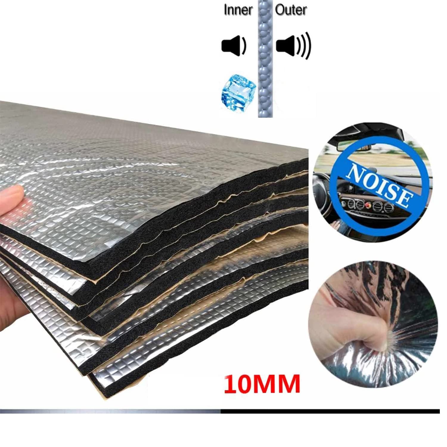 MYOYAY Tappetino fonoassorbente per auto e furgoni, 12 pezzi, in schiuma morbida a cellule chiuse, 50 x 30 cm, 10 mm, autoadesivo, impermeabile e a prova di umidità