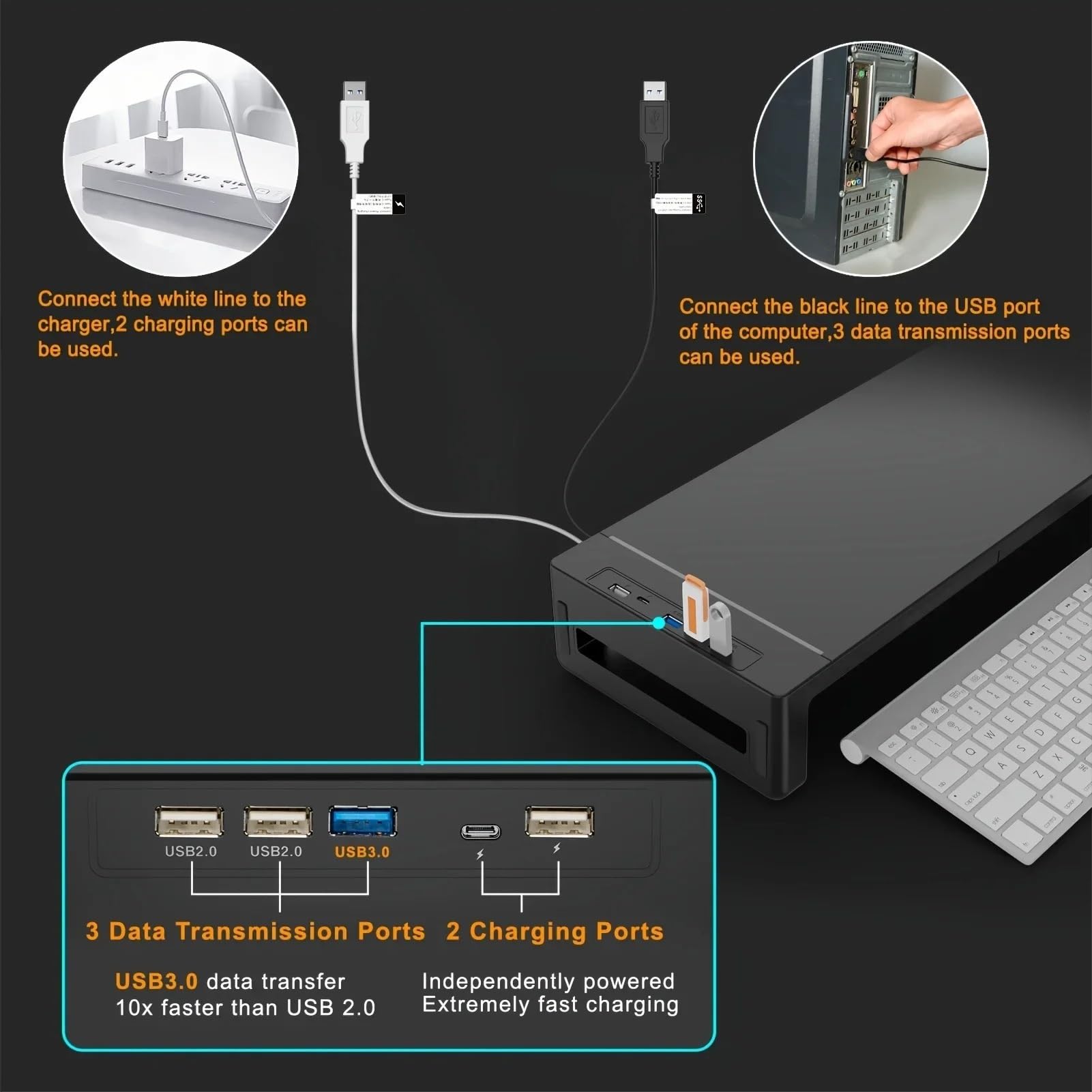 Rialzo for monitor pieghevole e regolabile in altezza con cassetto | Supporto da scrivania dotato di cassetto portaoggetti e porta gadget for un utilizzo ergonomico(Iron Platform)