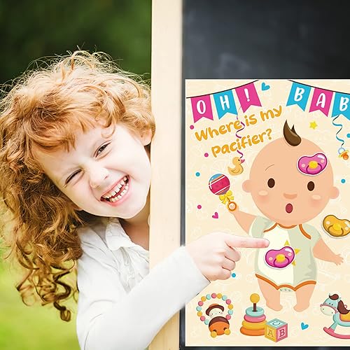 Miniatura 6 de ZiQilin Juegos de baby shower Pin The Chupete en el juego del bebé, decoraciones de revelación de género lindas decoraciones de fiesta de baby shower