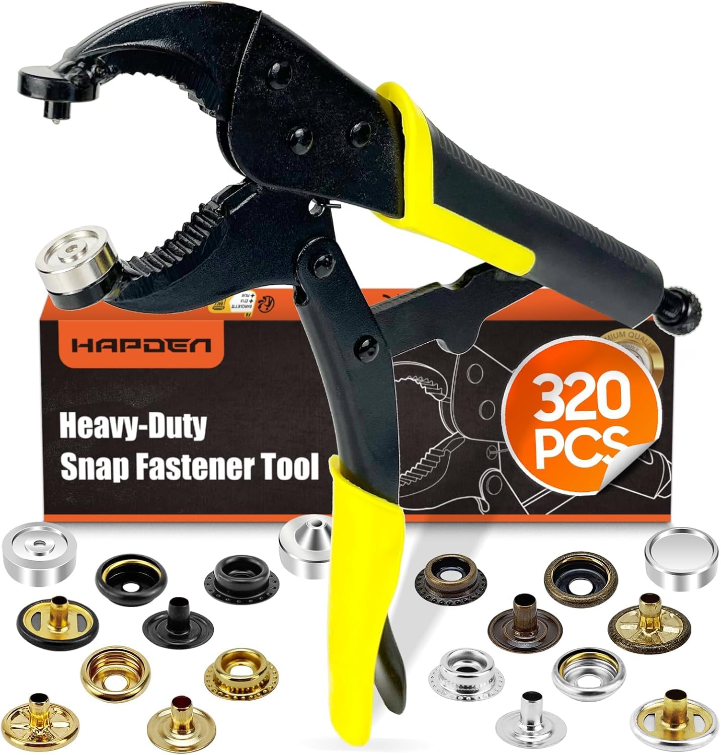 Snap Tool for Boat Covers, Heavy Duty Snap Fastener Tool, Snap Installation Tool with 320 PCS 4 Color 15mm Metal Snaps for Fabric