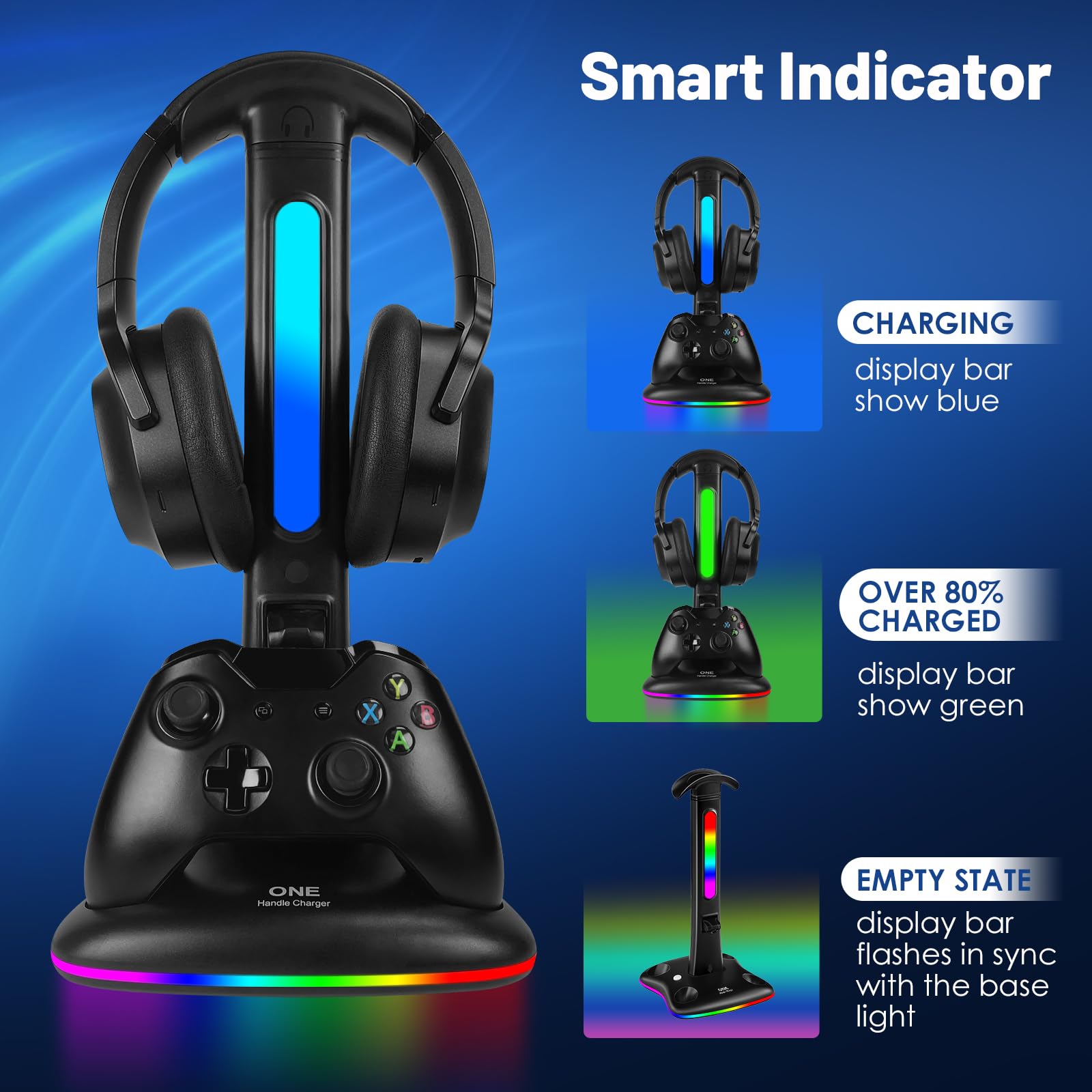 Ładowarka kontrolera ze stojakiem na słuchawki RGB do Xbox Series X/S/One,/One S/X, stacja ładująca kontroler XSX, zestaw słuchawkowy i kontrolery stojak uchwyt do Xbox, prezenty dla graczy