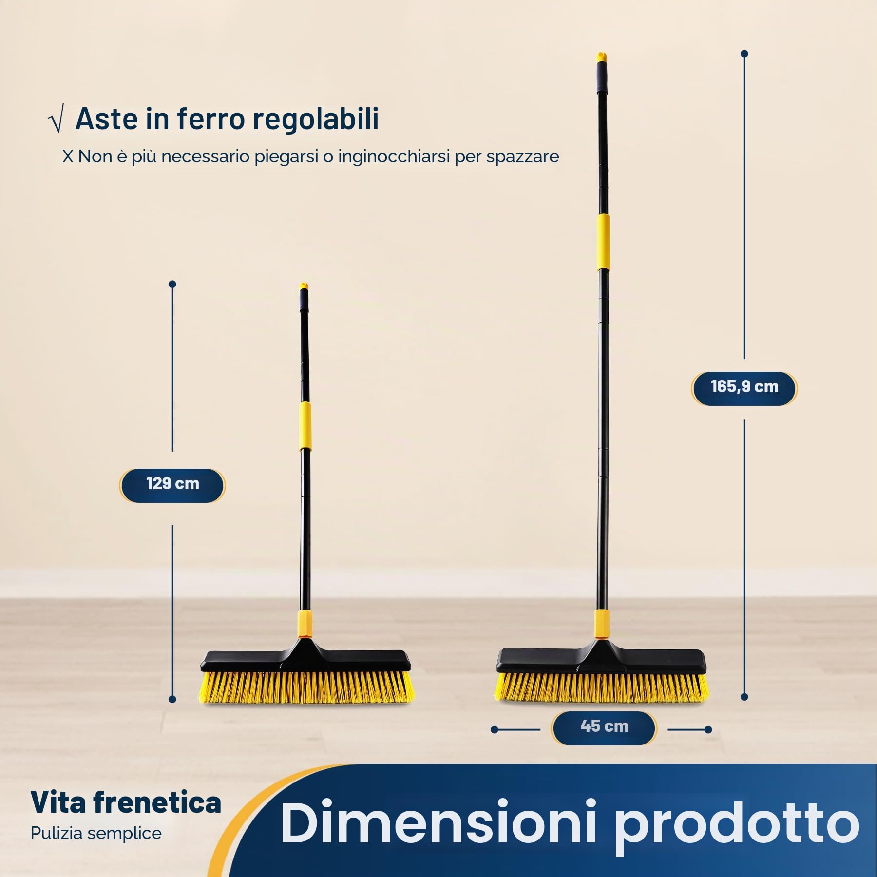 Yocada Scopa a spinta da 18 pollici per esterni, resistente scopa commerciale con setole rigide per la pulizia del patio, del garage, della pietra del legno, del pavimento di 165.9 cm di lunghezza