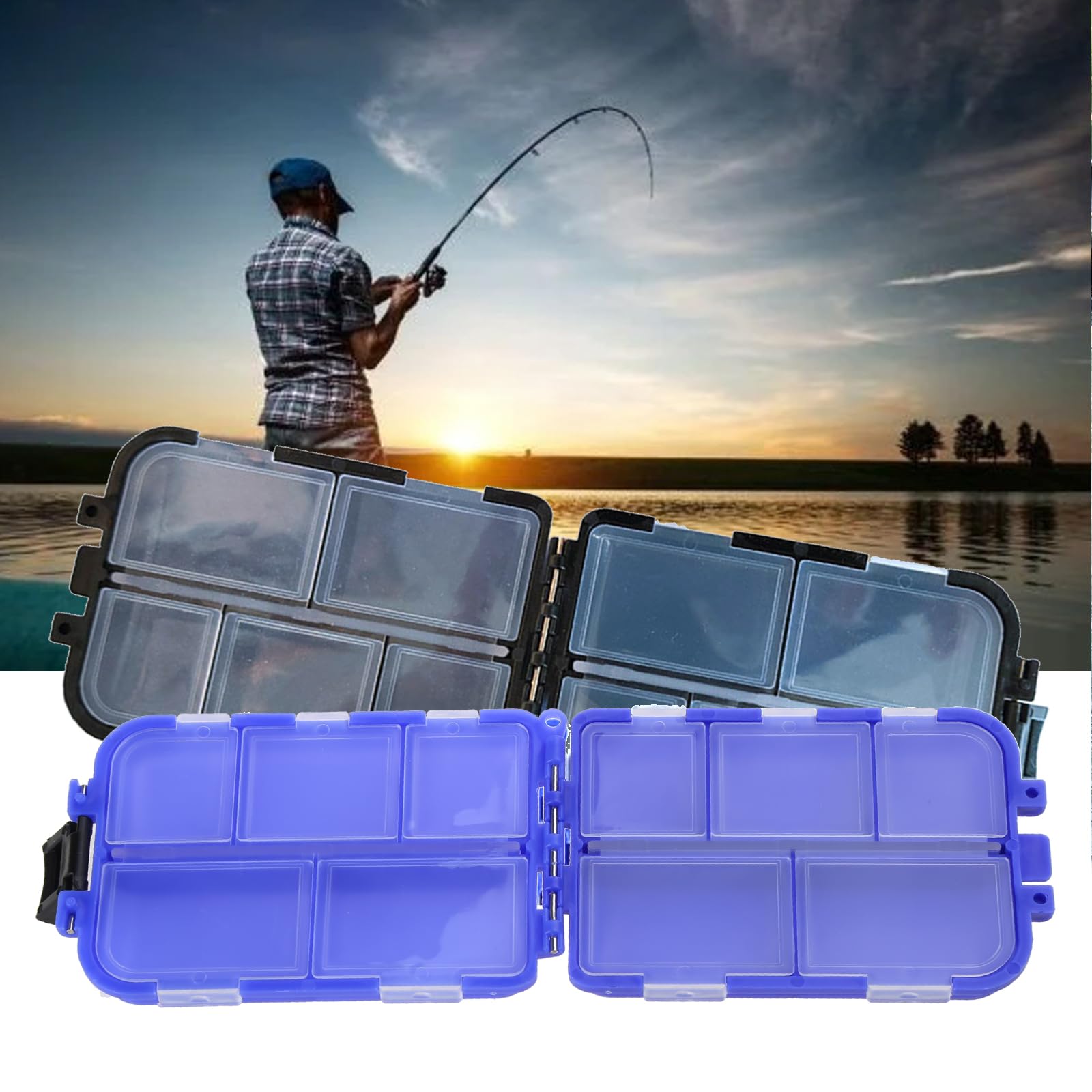 KATAZO 10 Compartments Fishing Lures Boxes Baits Storage Case Fishing Tackle Storage Trays Hook Organizers Lures Box