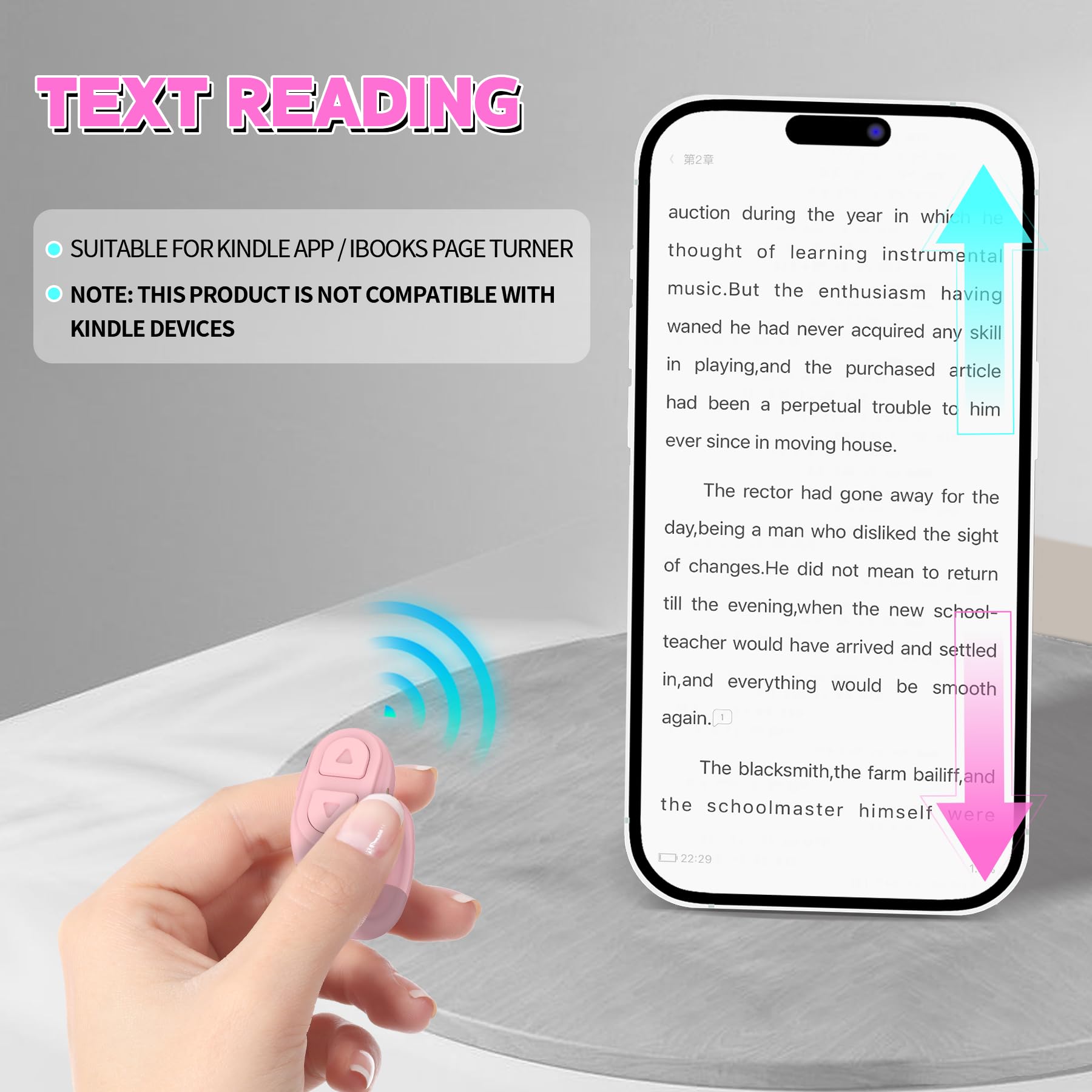 TikTok Scroll-Ring-Fernbedienung, App-Fernbedienung, Seitenumkehrer für iPhone, iPad, Android, Handy-Kamera, Bluetooth-Fernbedienung, Scroll-Ring mit Ständer, Rosa