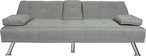 Miniatura 4 de YUNLife&Home Sofá biplaza convertible, sofá cama, sofá cama, moderno sillón reclinable plegable tapizado, pequeño de 2 plazas, futón con portavasos,