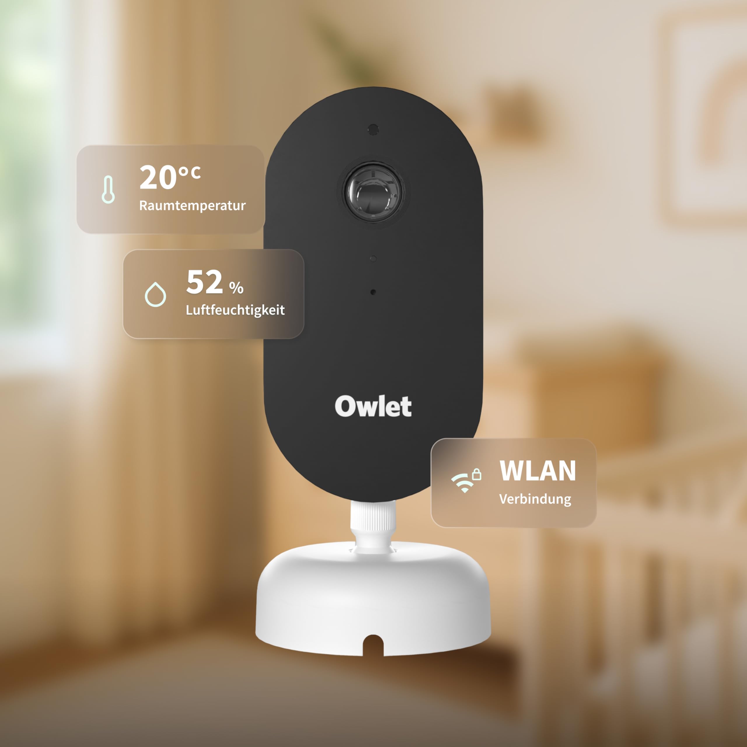 Owlet Dream Sight™ – Smart HD Babyphone mit 2K-Kamera | Sichere WLAN-Verbindung, Nachtsicht, Weinen-/Bewegungs-/Geräuscherkennung, Temperatur- Luftfeuchtigkeitsüberwachung