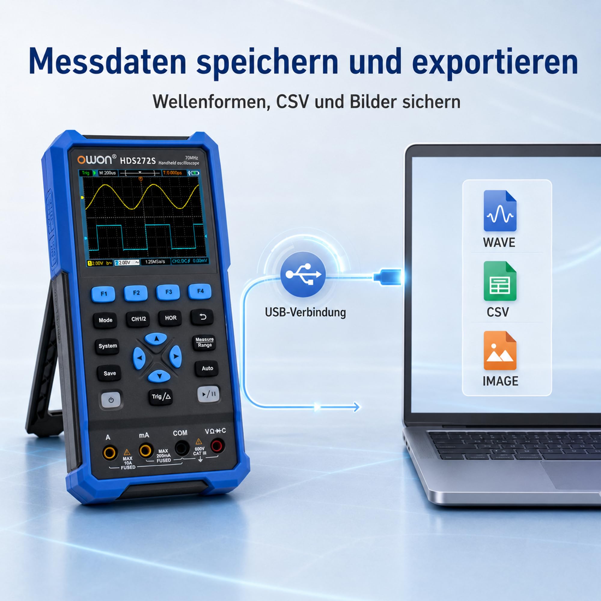 HDS272S 3 in 1 OWON Oszilloskop 70MHz mit 2+1 CH mit 3,5 Zoll LCD mit einstellbarer Helligkeit (Oszilloskop + Multimeter+ Generator)