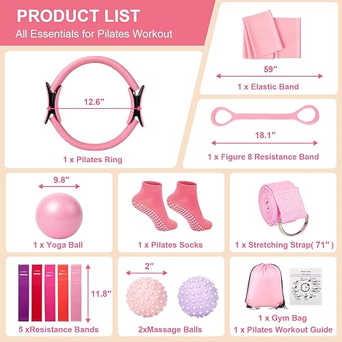Miniatura 3 de Kit de pilates para mujer  14 piezas de equipo de pilates con anillo de pilates y bola, 5 bandas de resistencia, etc. Accesorios para principiantes