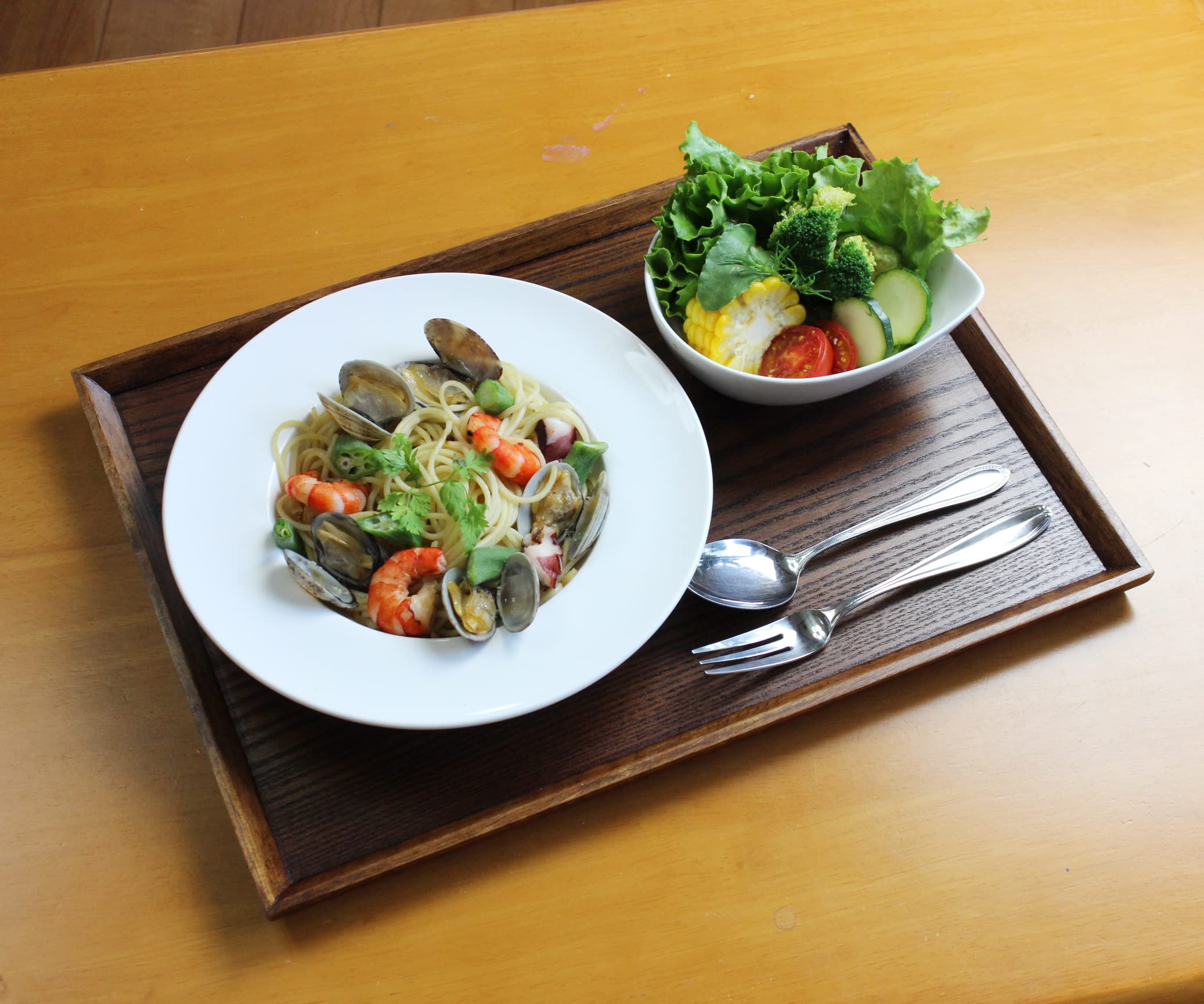 5枚セット木製羽反長角膳（はぞりちょうかくぜん）45cm ナチュラル夕