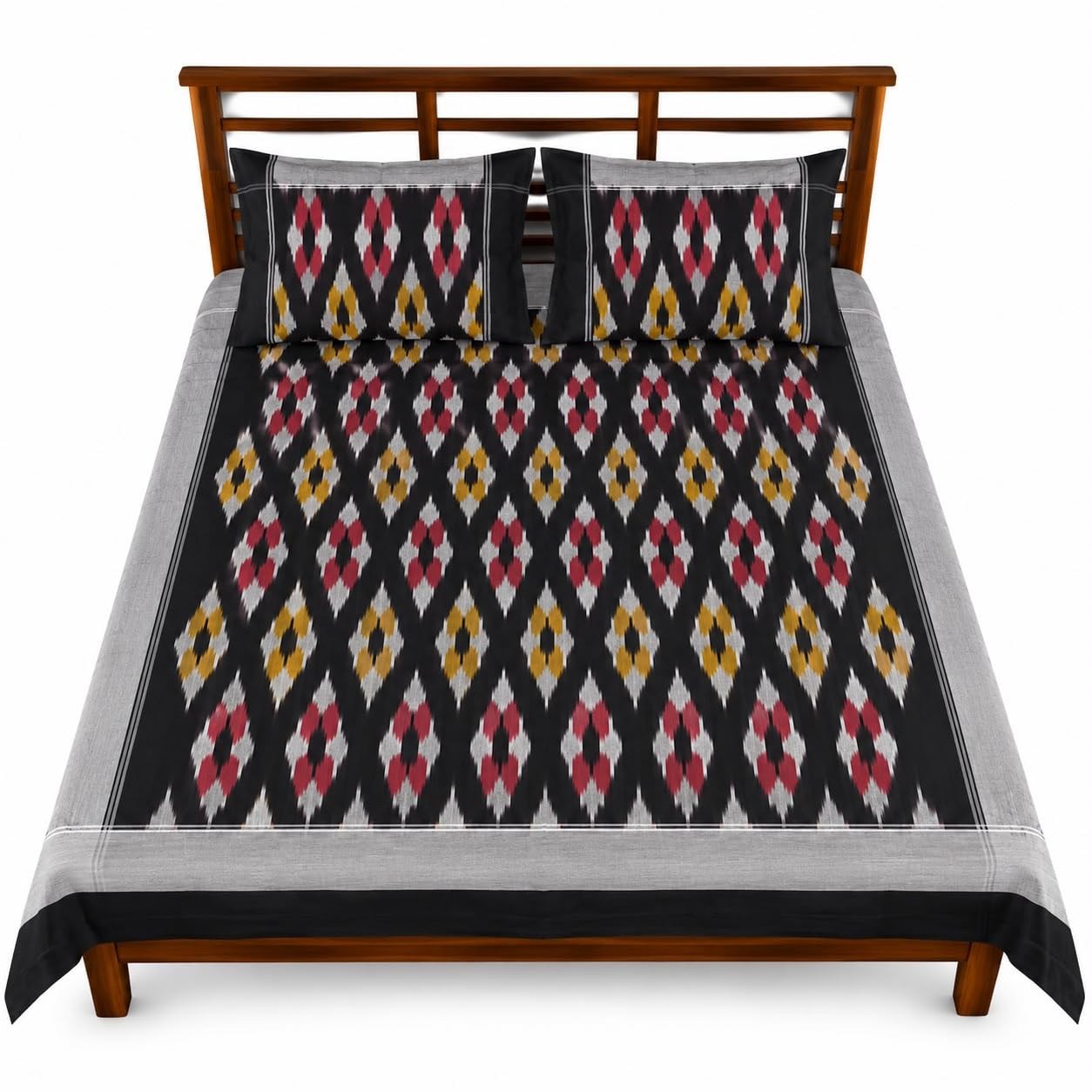 Pochampally Ikkat Double Yards | Hand Woven 100% Cotton Double Cot Bedsheet | 2 Pillow Covers | Traditional Double Bedsheet-image-19
