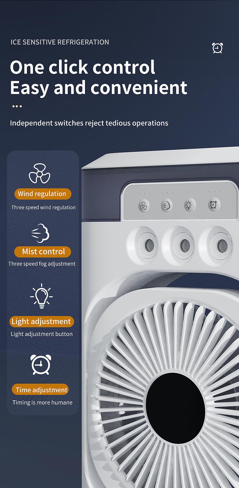 Klimaanlage Mobil mit Fernbedienung, Ventilator mit Wasserkühlung 600ML, 4-in-1 Mini Klimaanlage, 3 Windgeschwindigkeiten, 7 Farben Licht
