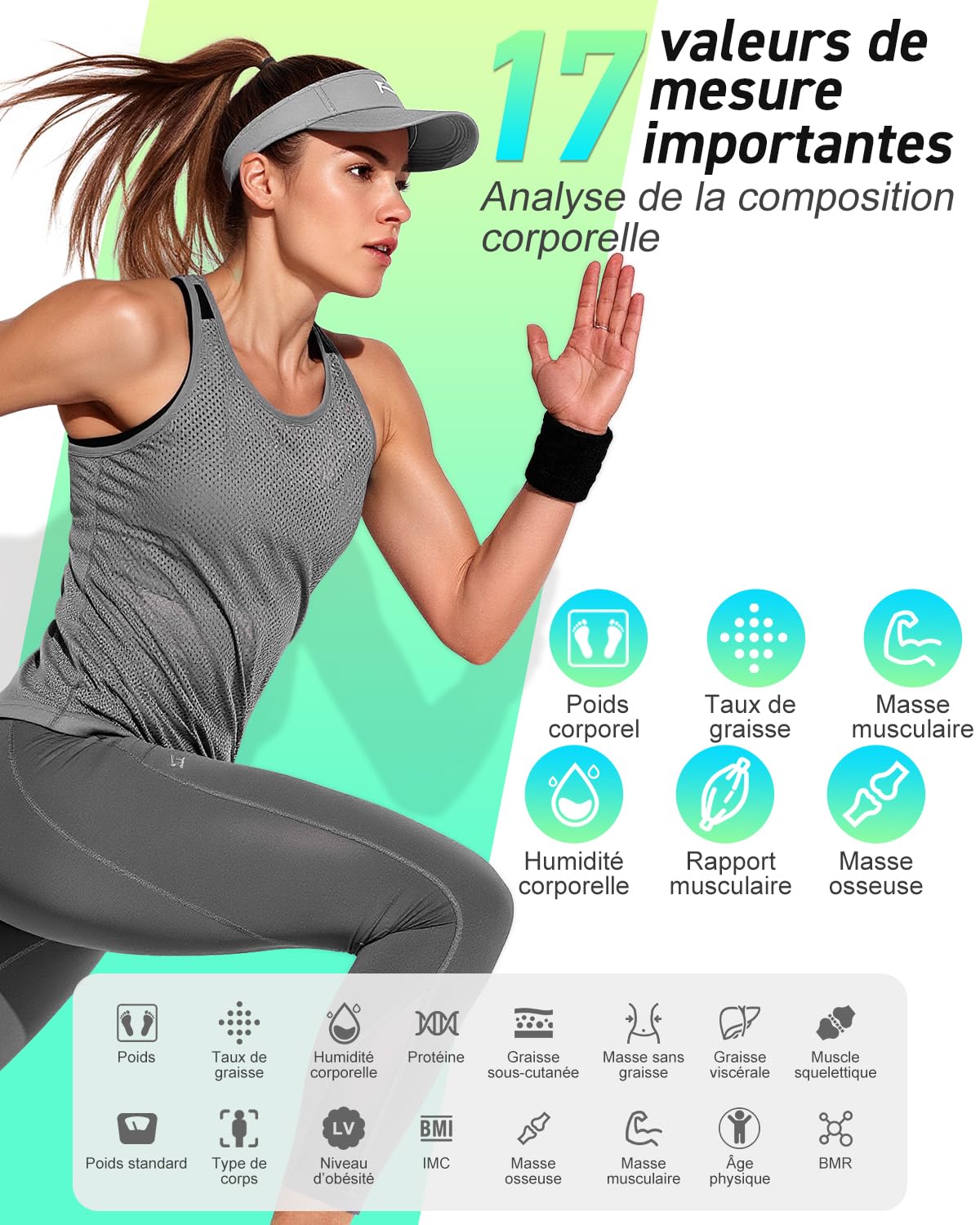 Insmart Balance Pese Personne, Balance Connectée avec apps, Pese Personnes mesure de la balance 16 données corporelles (IMC/graisse corporelle/BMR/muscle, etc.), affichage LED, très précis