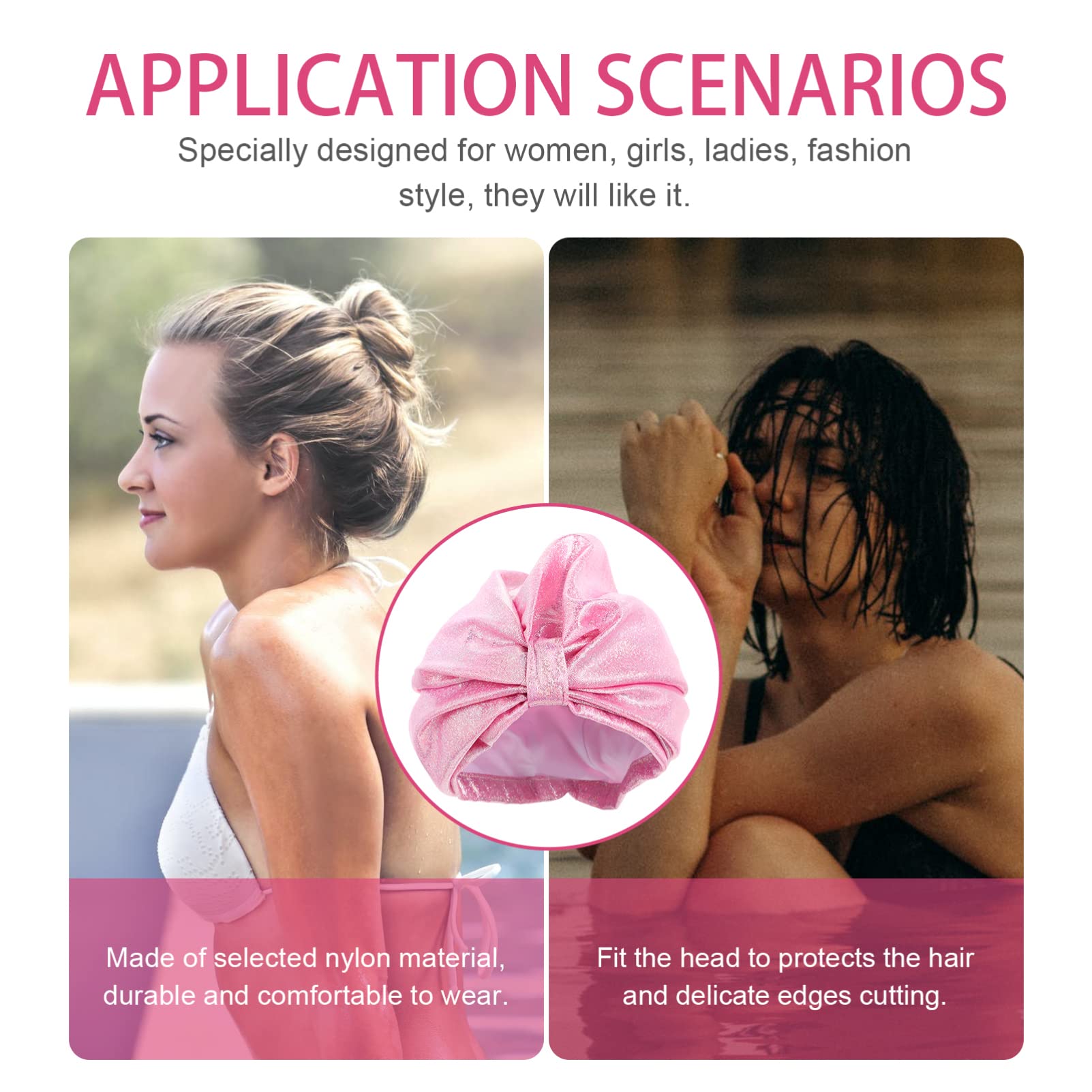 minkissy 5Pcs Femmes Casquette Exquise Anti-Silicone Élastique Garder Rétro Sequin Oreille Protection Douche Élégant Femmes Élégantes Longues Casquettes De Soleil Courtes pour Grandes