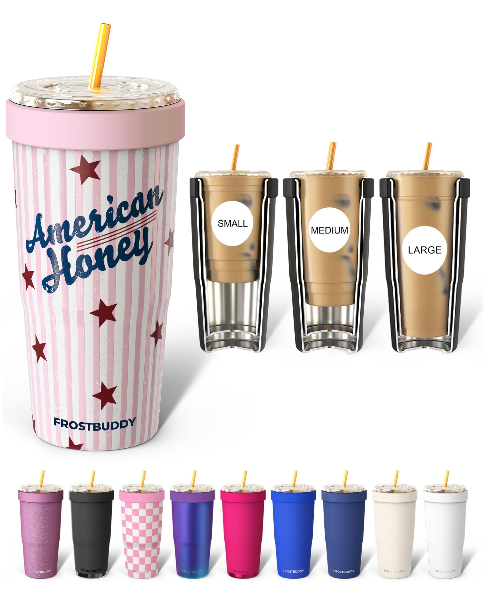 Frost Buddy Togo Buddy 30 oz Stainless Steel Vacuum Insulated Tumbler To Go Coffee Cup – Iced Coffee Sleeve, Travel Mug, Thermal Cup for Hot & Cold Drinks, Dunkin Cup (American Honey) — image 1