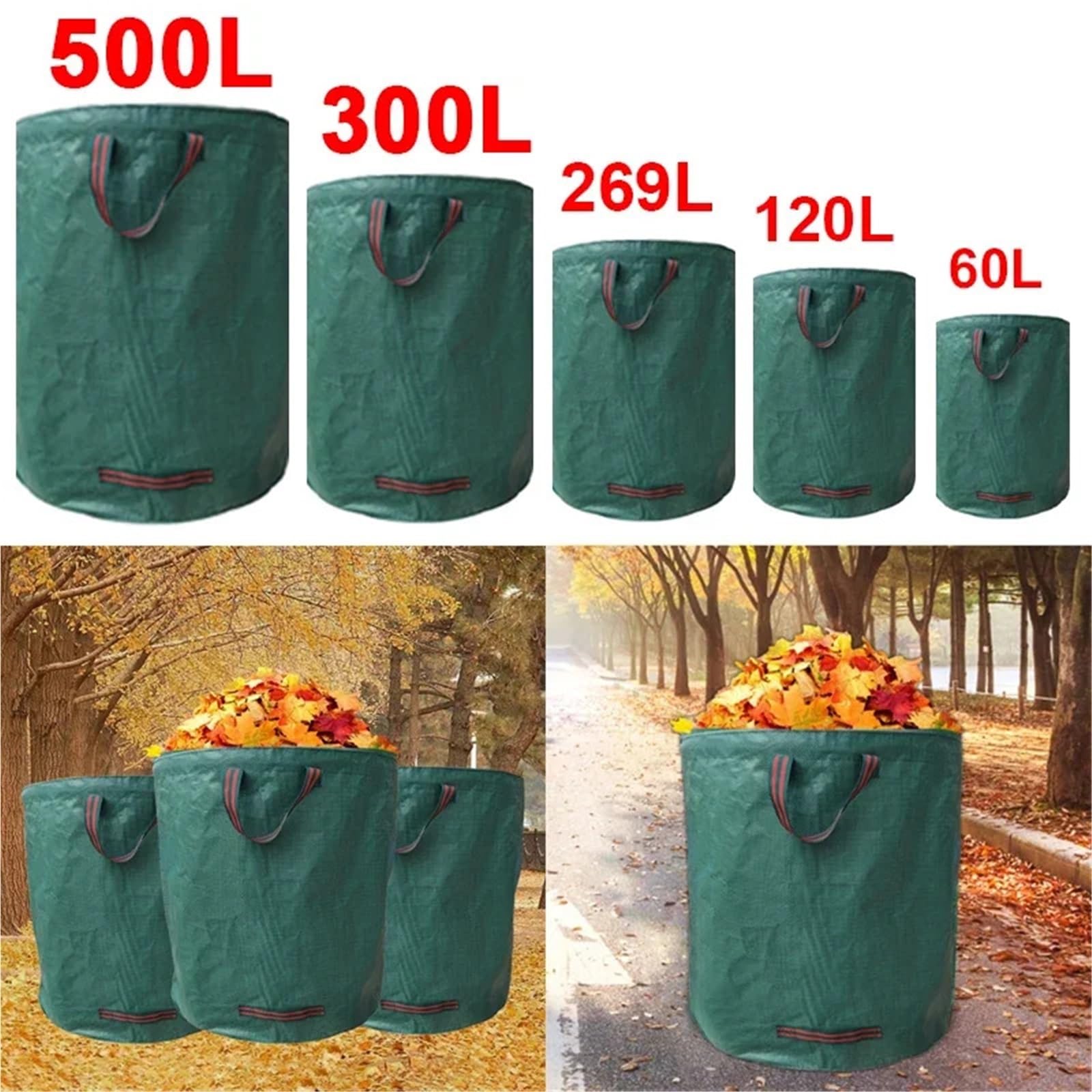 2 pezzi 60-500L Sacco for foglie pieghevole di grande capacità for rifiuti da giardino riutilizzabile for Raccolta Pattumiera for riporre in Per Foglie Erba(500L-80x100cm)