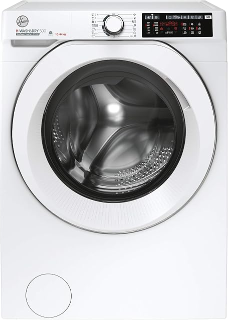 Hoover H-Wash 500 HD4106AMC Free Standing Washer Dryer, WiFi Connected, A Rated, 10KG/6KG, auto water&energy dosing, 1400 rpm, White with chrome styling