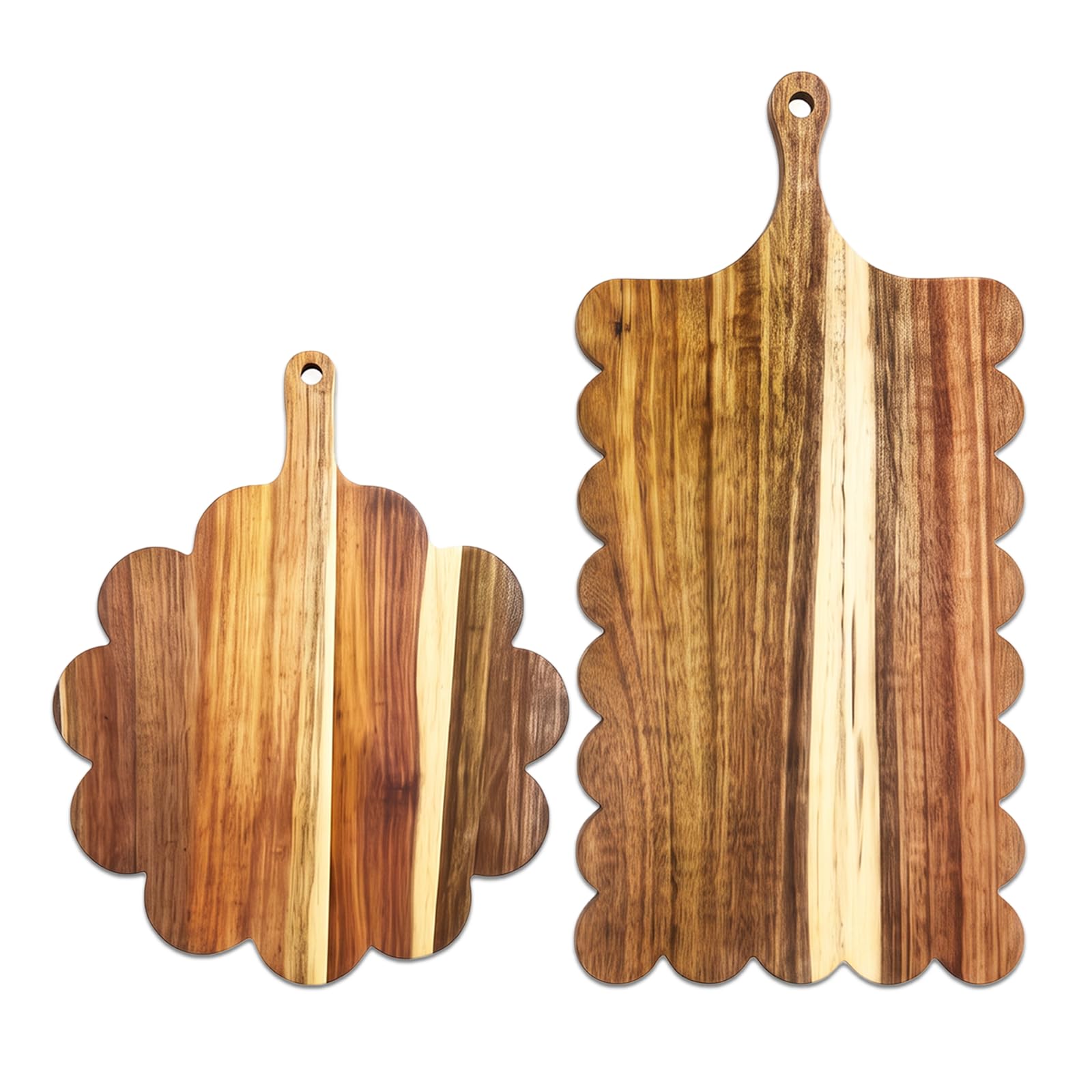Set de 2 Planches à Découper en Bois d'Acacia, Planche a Decouper Bois avec Poignée, Pour Charcuterie, Fromage, Pizza, Viande, Fruits, Planche à Découper Design