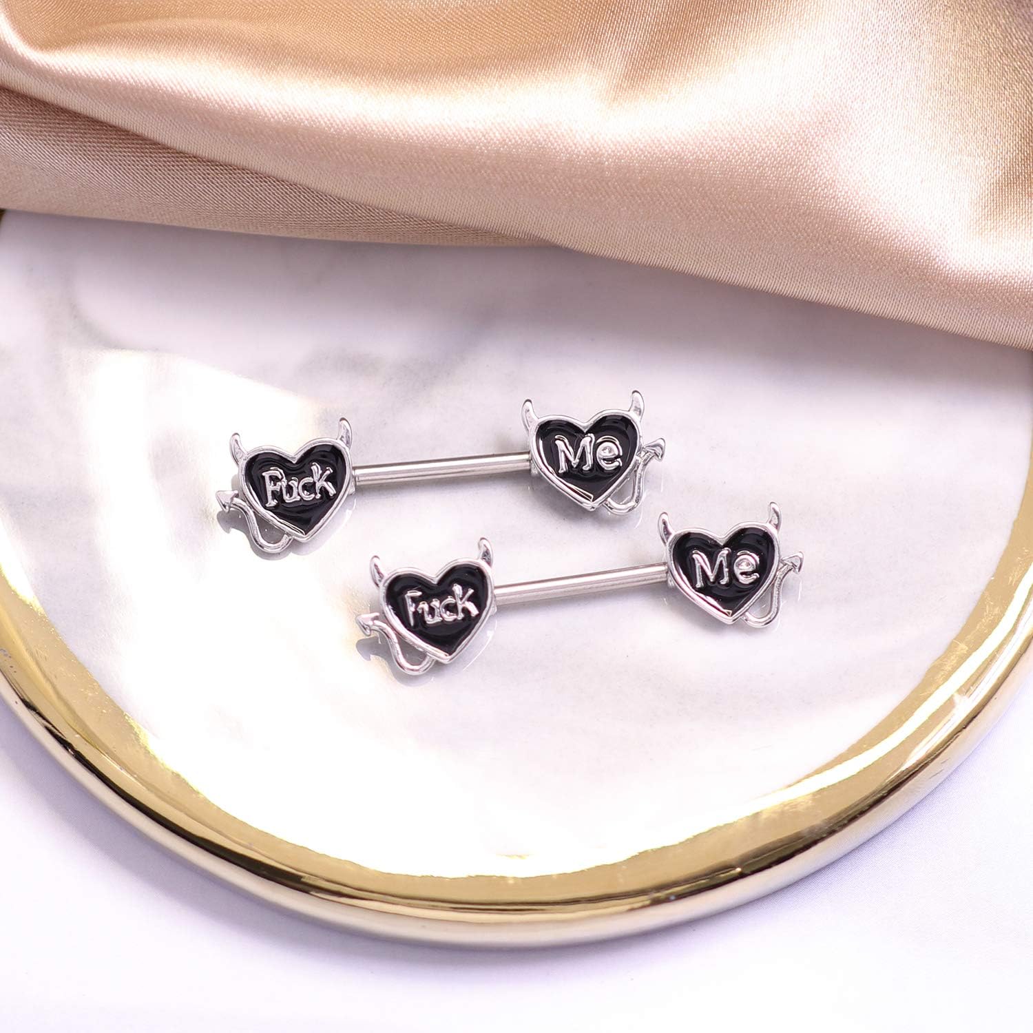 Letter Nipple Ring 14G 316L Surgical Steel Nipple Barbell Heart Shape Devil Body Piercing Jewelry for Women Men image 3
