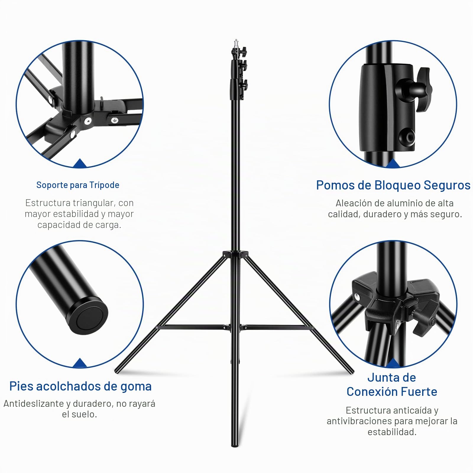 NEEWER Soporte de Luz con Amortiguación de Aire de 2,8m,Trípode Metálico Resistente con Espita Reversible de 1/4" a 3/8",3 Vías Interfaz de Montaje y Perillas de Bloqueo,Carga Máx.de 2,5kg,ST-280AC