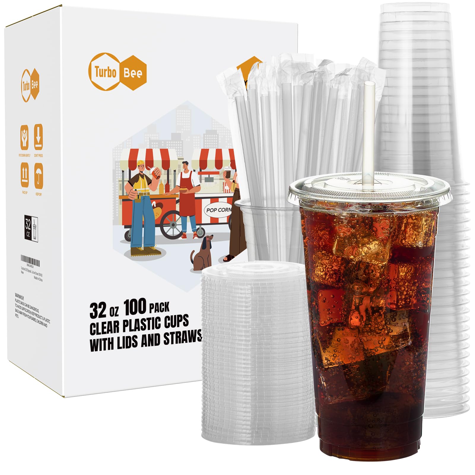 Photo 1 of ***MISSING PARTS***
Turbo Bee 100 Sets 32 OZ Clear Plastic Cups with Lids and Straws, Disposable To Go Iced coffee cups with lids for Cold Drinks, Smoothie, and Slushie