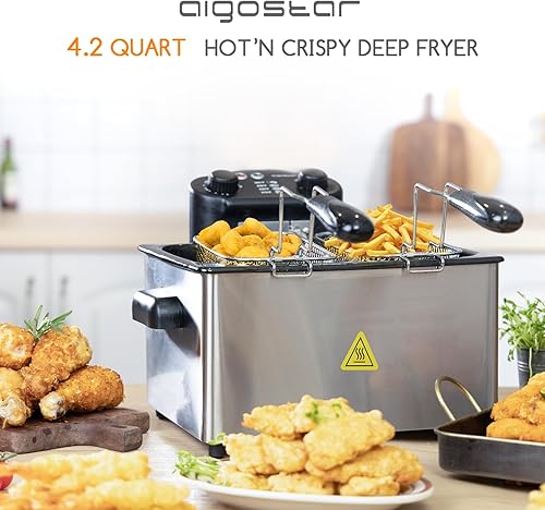 Miniatura 6 de Aigostar Freidora profunda con 3 cestas y tapa freidoras eléctricas de grasa profunda con temporizador y temperatura aceite de 42 cuartos de galón