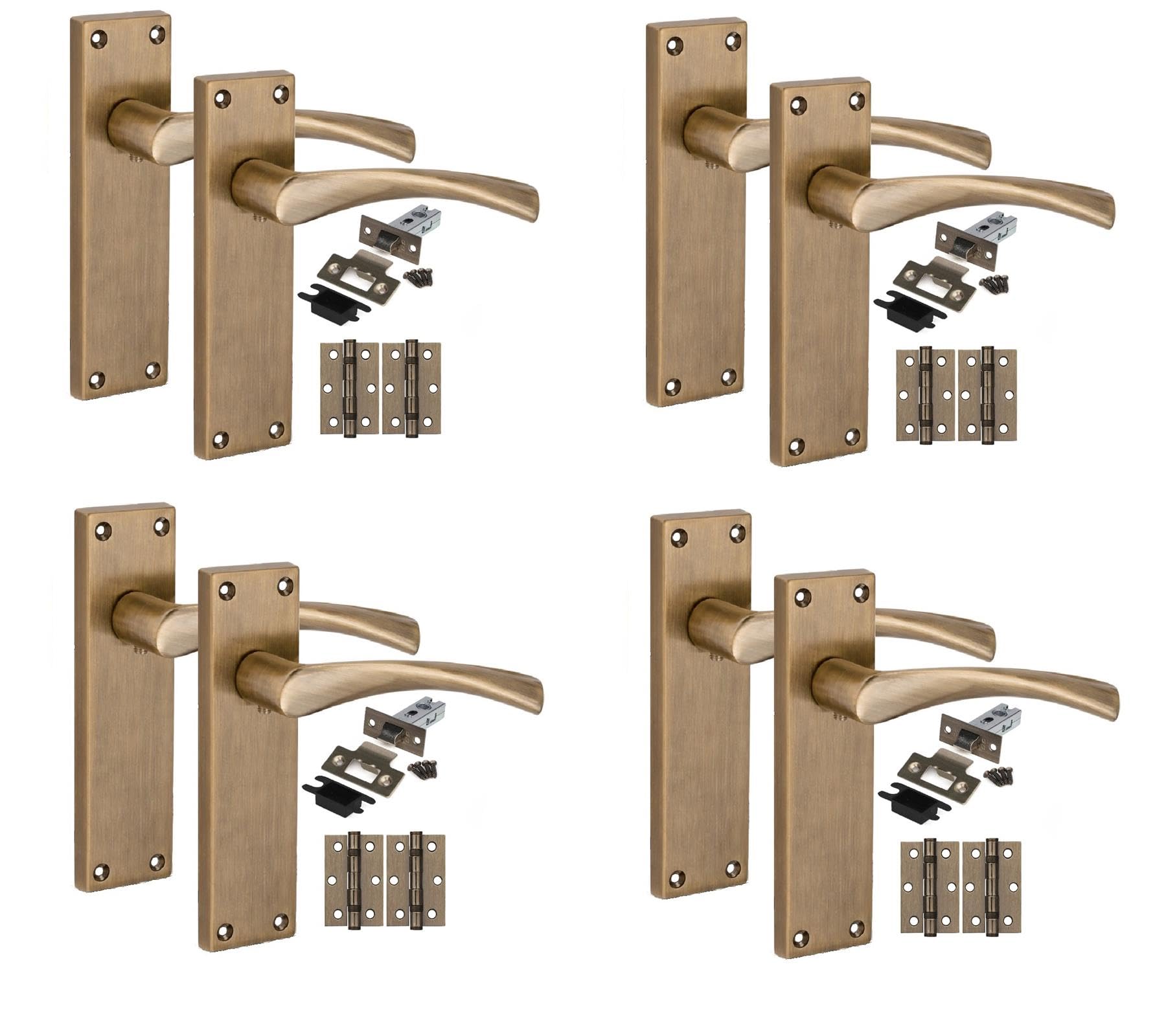 Golden Grace Antique Brass 4 Pair Victorian Astrid Internal Door Handle Sets 150 X 40Mm With 2.5" Latch & Hinges