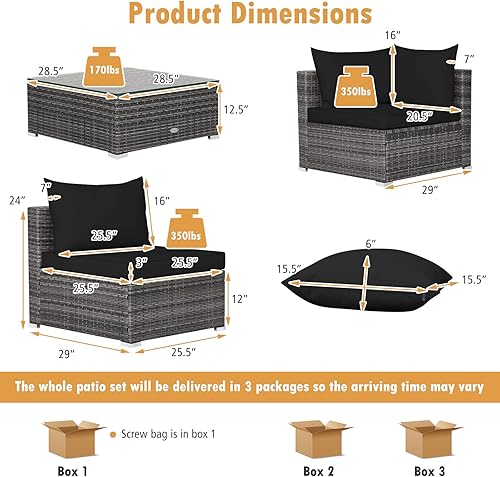 Miniatura 3 de Tangkula Juego de muebles de mimbre de patio de 7 piezas, juego de sofá modular de ratán para 6 personas con cojines de asiento y respaldo, 2