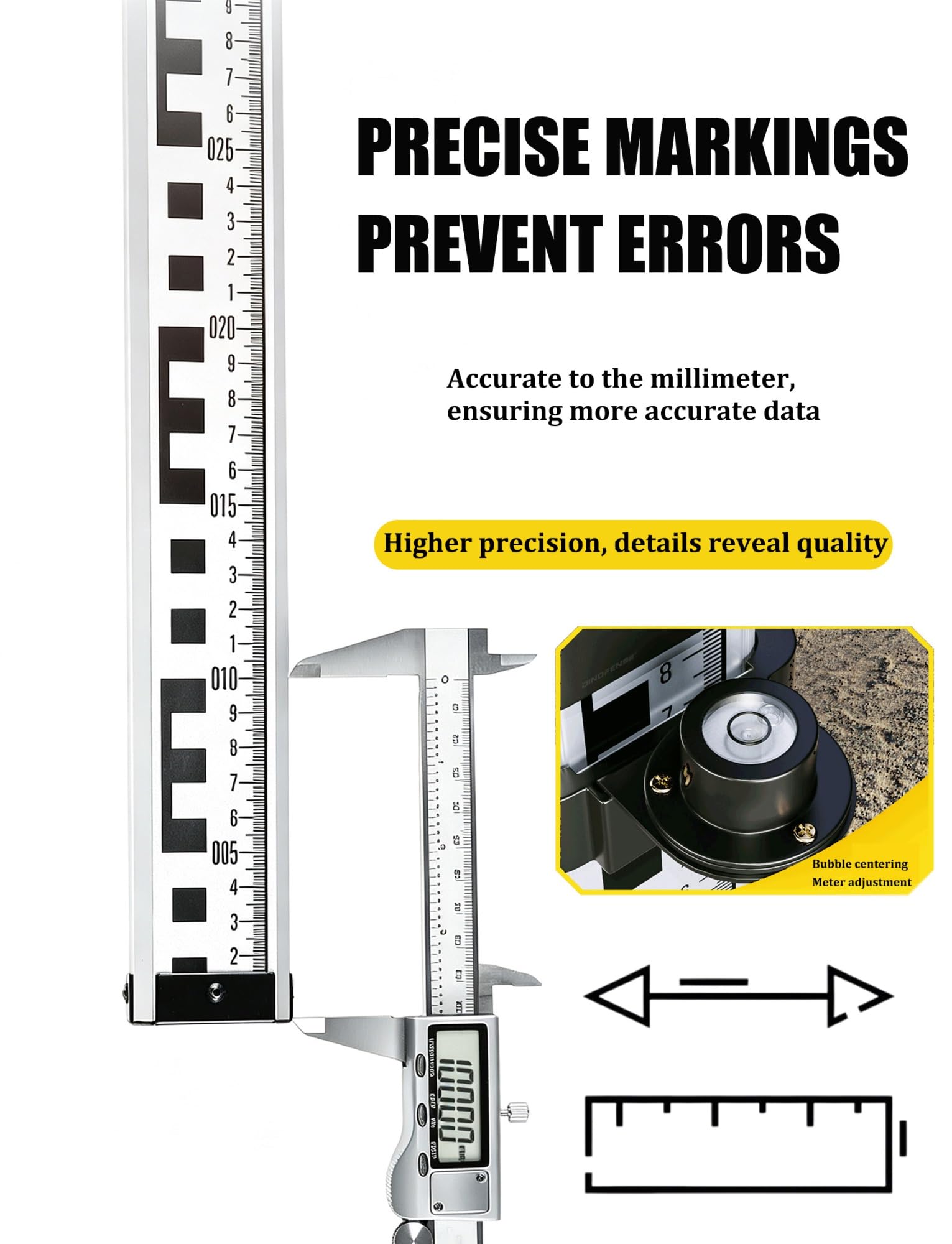 Poste Telescópico Aluminio Medición Nivelación Obras Personal Profesional | Escala precisa en mm con nivel de burbuja; cierres seguros; compacto for fácil transporte(Generation 3,9.84 ft/300 cm)