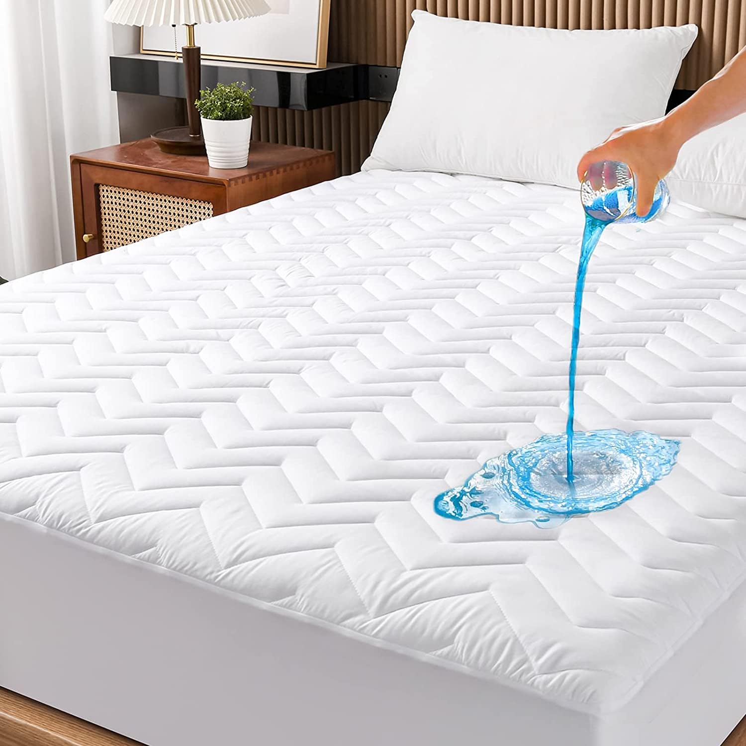 Texlux Elastic Fitted Quilted Mattress Protector/Cover 72"x78" | Breathable Ultra Soft Fitted Bed Protector/Cover- King,White-image-19