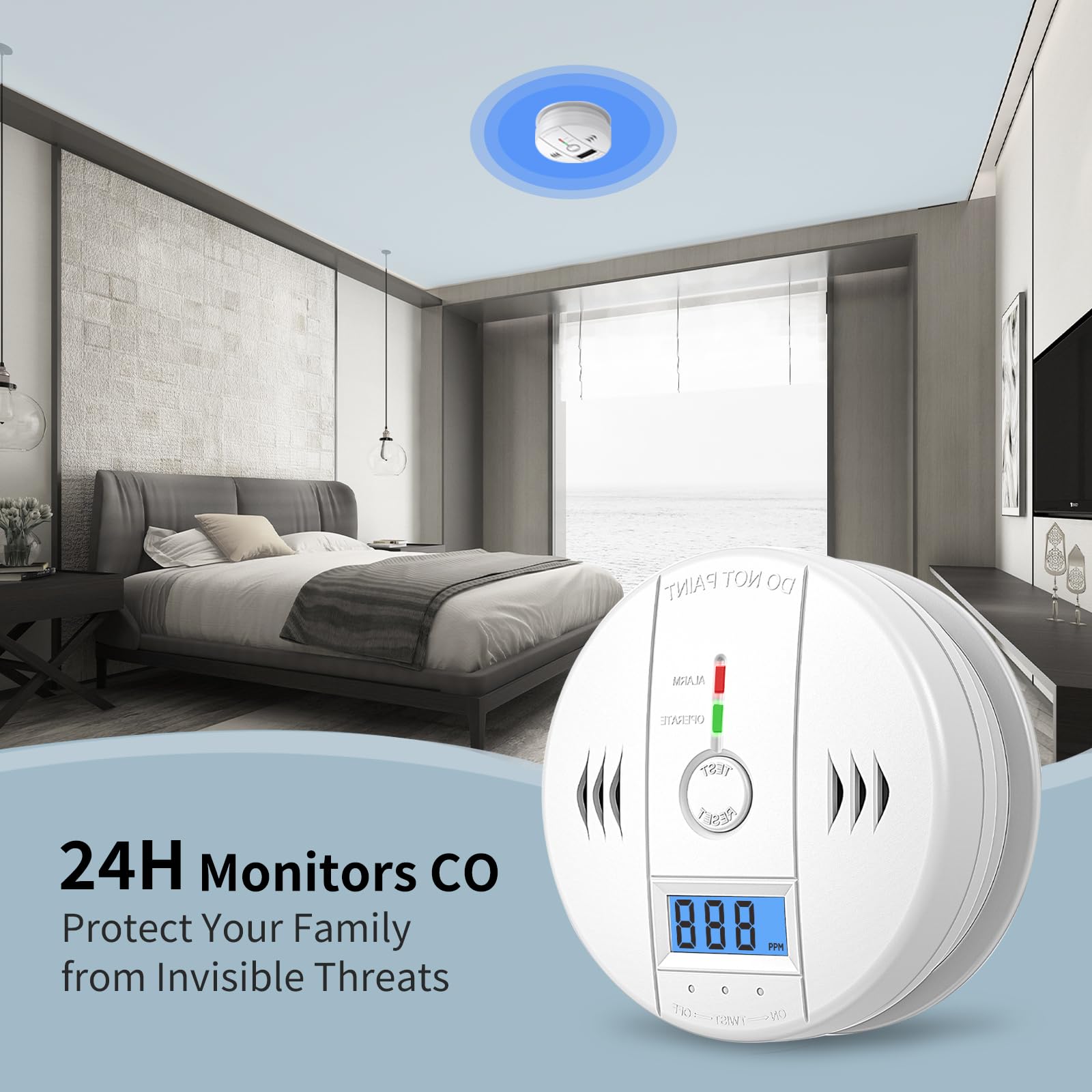 2 Packs Carbon Monoxide Detectors,CO Detector Battery