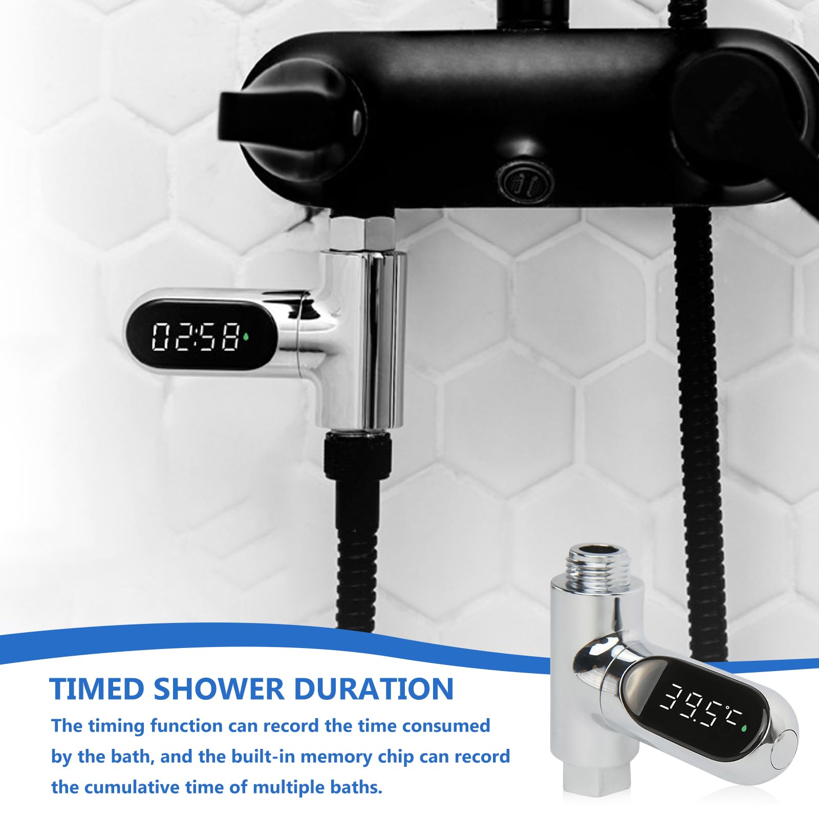 BAIFULAI Thermomètre numérique LED pour la salle de bain, de 0 à 100 ℃, en temps réel, débit d'eau avec écran pivotant à 360°, pour enfants, douche, baignoire
