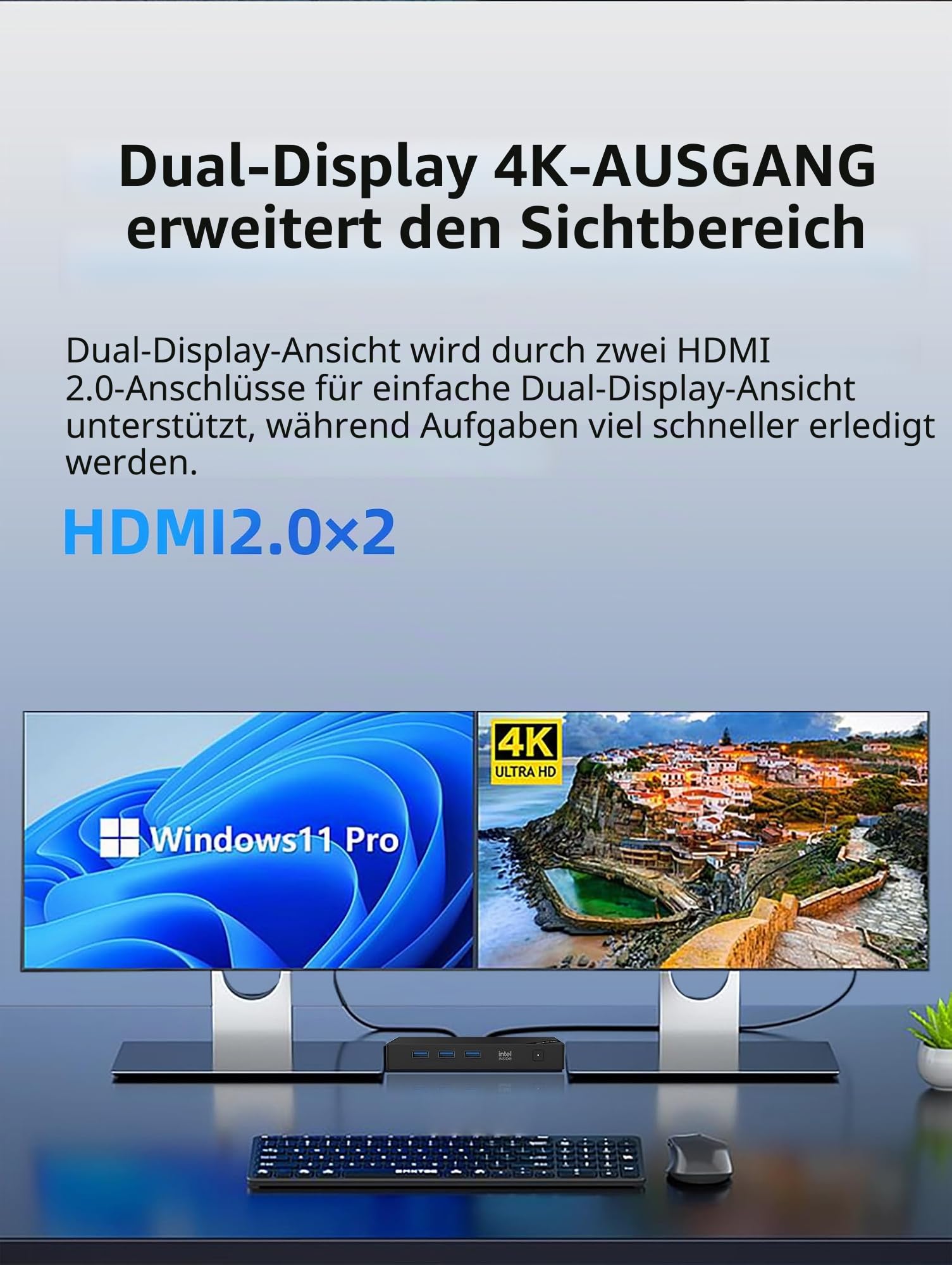 WayPonDEV BY52 In-tel Alder-N Lake N100 Mini-Computer, Windows 11 Pro Mini-PC, LPDDR5 RAM, M.2 2280 NVME SSD, unterstützt Dual 4K Display, WiFi6/BT5.2, Mikro-PC für Büro-Heimkino (BY52 H2 （16+512GB）)