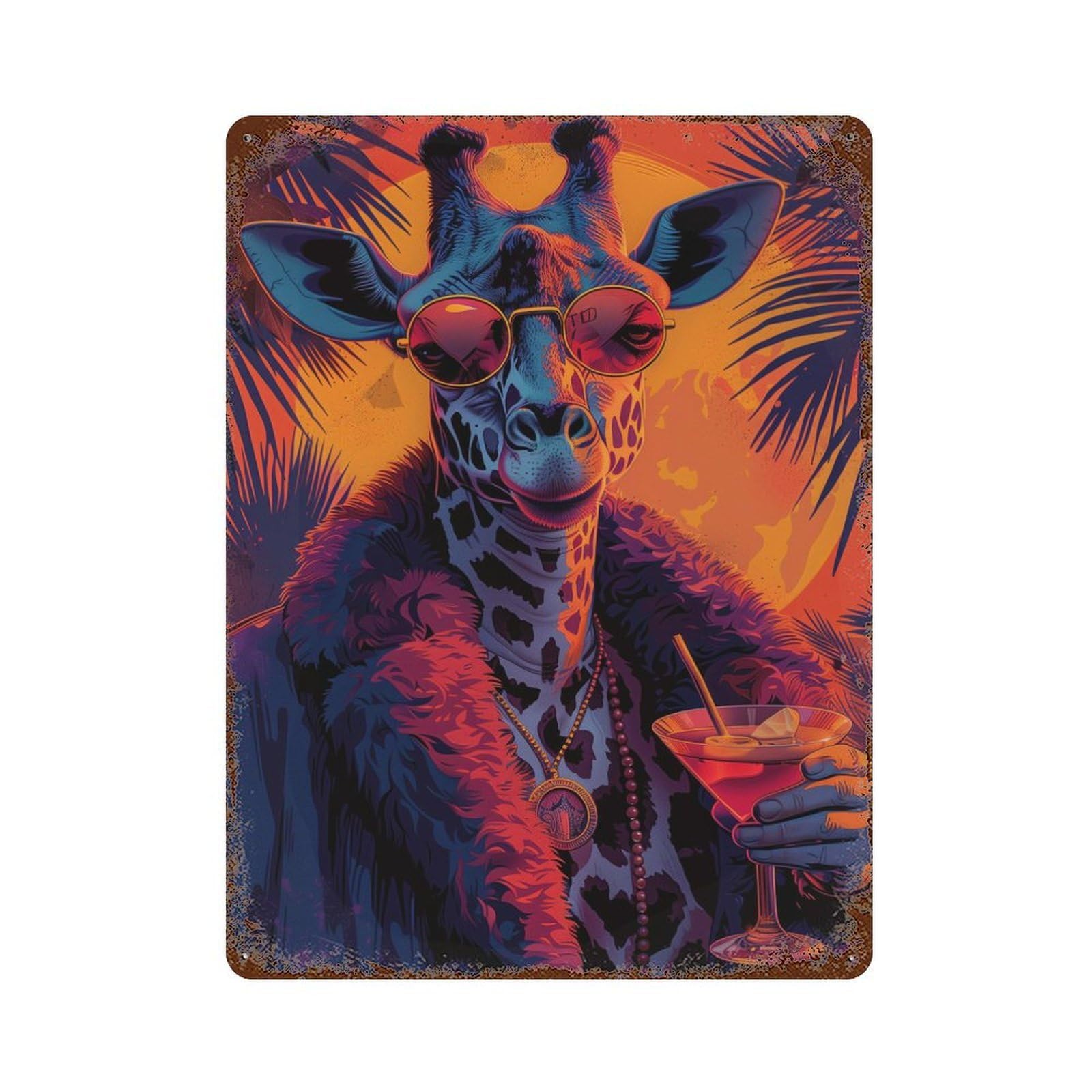 Vintage Rust Metal Sign with Cool Giraffe in Sunglasses Design 15.7"x11.8", for Farmhouse, Kitchen And Entryway Decor, Novelty Wall Decor