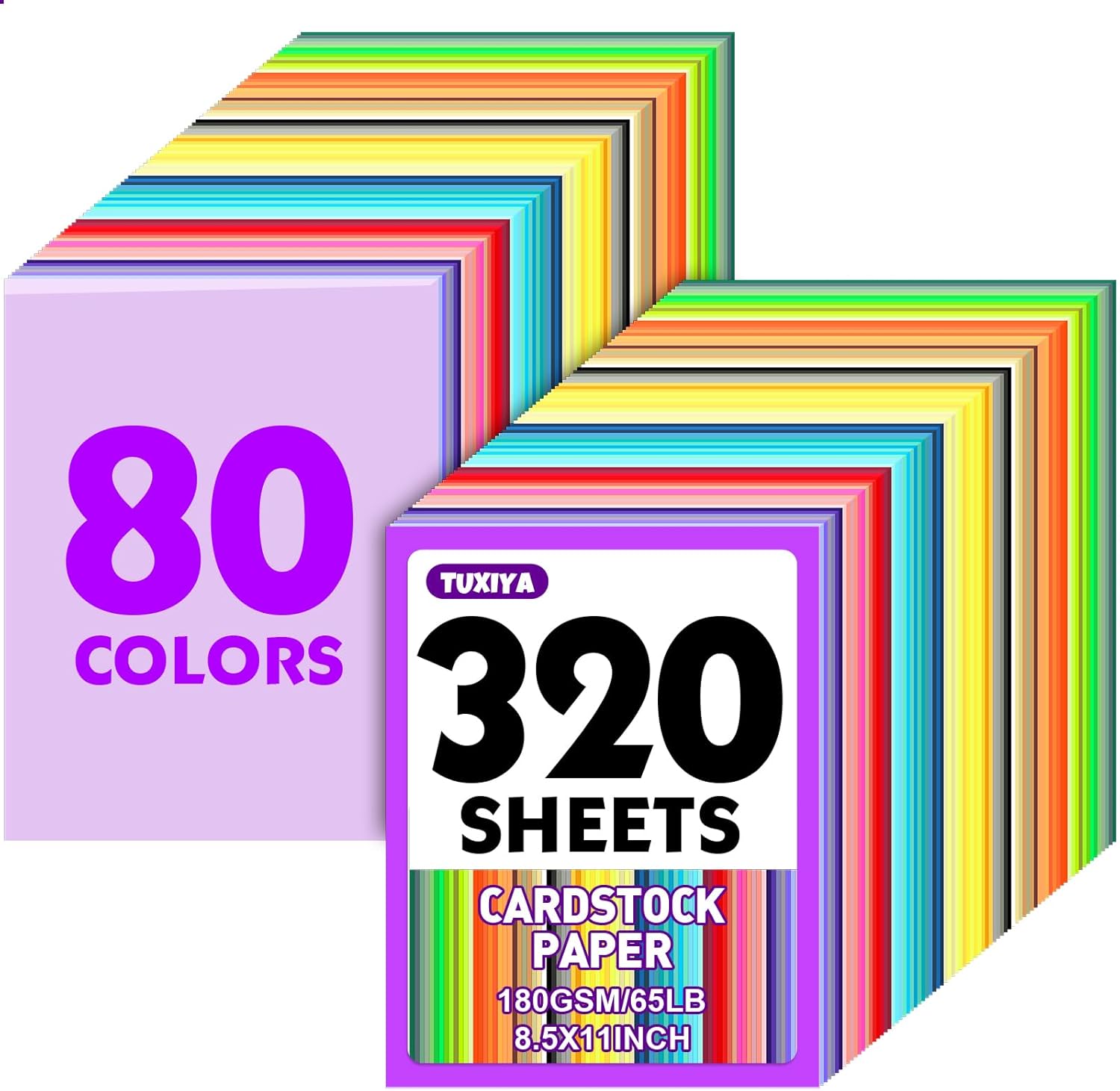 320 Sheets 8.5" X 11" Colored Cardstock, 80 Assorted Colors 180 GSM/65 LB Construction Paper Card Stock Printer Paper for Printing, Card Making, DIY Crafts, Kids School Supplies,Party Decorations