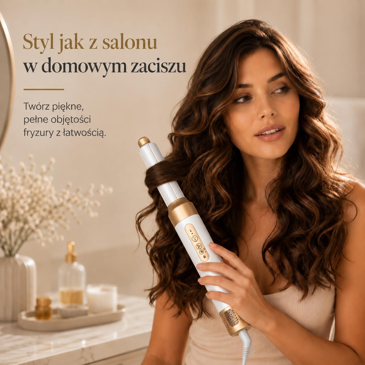 Suszarka do włosów z 7 akcesoriami, Golden Goods Multistyler Suszarka do włosów, Airstyler 7 w 1, do suszenia, szczotka do stylizacji na gorąco, do prostowania, do kręcenia loków, White/Gold Edition